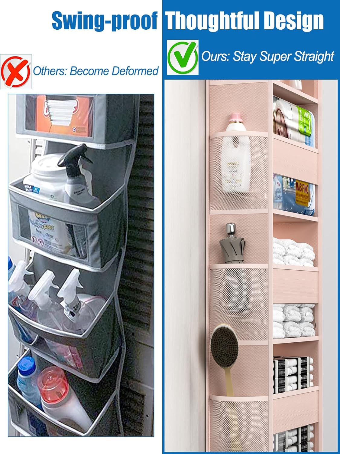 Over The Door Storage Organizer, RV Bathroom Organizer, Over The Door Organizer Camper Storage and Organization, 5 Shelf Hanging Over Door Organizer for Camper, Bathroom, Bedroom, Closet-Pink