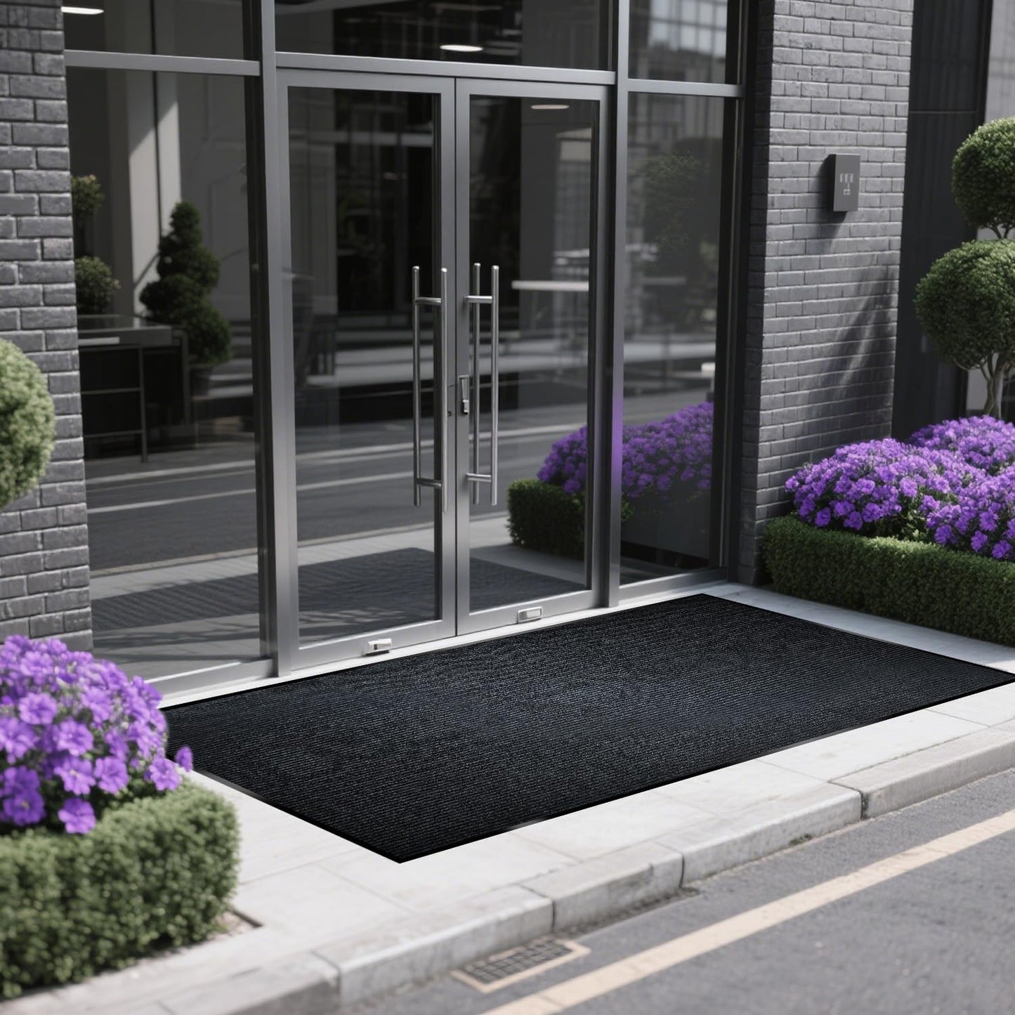 Extra Large Indoor/Outdoor Entrance Mat - 4 x 15 Feet, Rubber Border Door Mat Heavy Duty, Waterproof, Low-Profile, Easy to Clean, Rubber Entry Mat,Commercial Floor Mat, Charcoal Grey