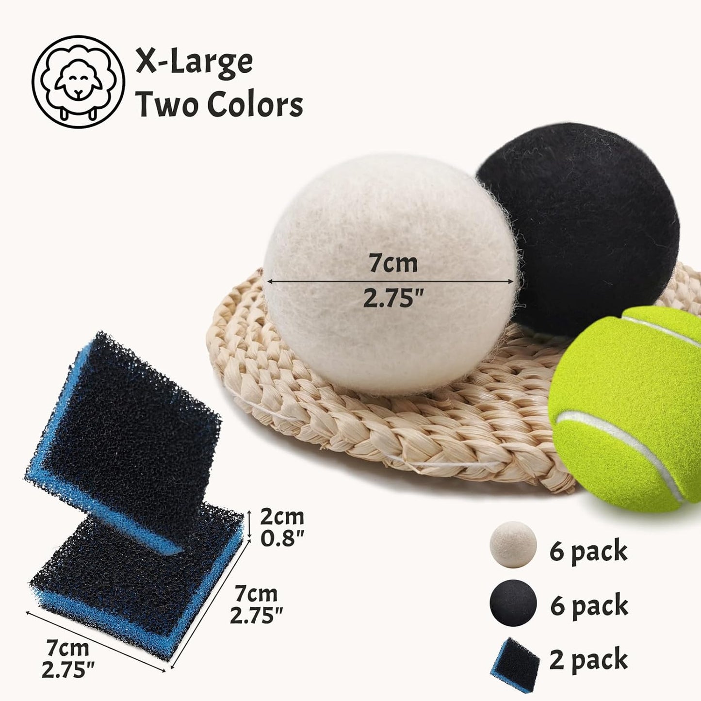 Daily Treasures 2.75"Wool Dryer Balls 12 Pack-Organic Wool Laundry Balls for Dryer,Natural Fabric Softener for Sensitive Skin,Reusable Laundry Dryer Balls Reduce Wrinkles&Drying Time(White & Black)