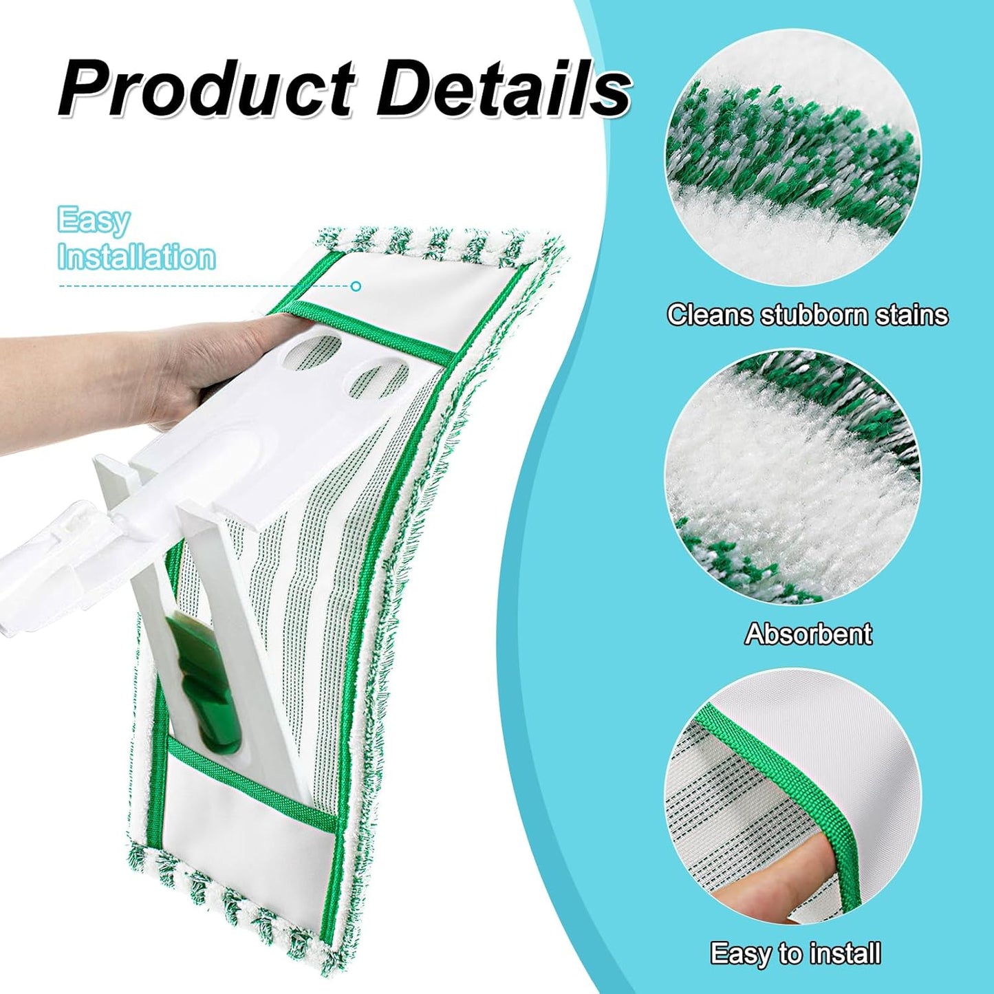 Microfiber Mop Pad Refills Compatible with Libman Wet & Dry Microfiber Mop,Reusable Mop Head Replacement for Multi Surface Floor Wet/Dry Cleaning,2 Pack Microfiber Dust Mop Pads Refills,Green/White