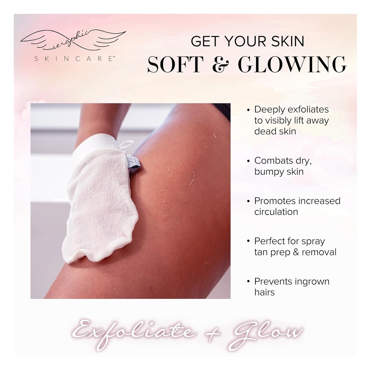 Seraphic Skincare Divine Glow Exfoliating Mitt (1pc) – 100%, Dye-Free, Bleach-Free Vegan Viscose