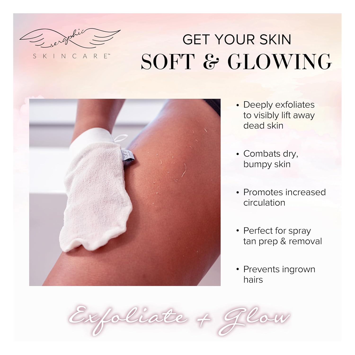 Seraphic Skincare Divine Glow Exfoliating Mitt (1pc) – 100%, Dye-Free, Bleach-Free Vegan Viscose
