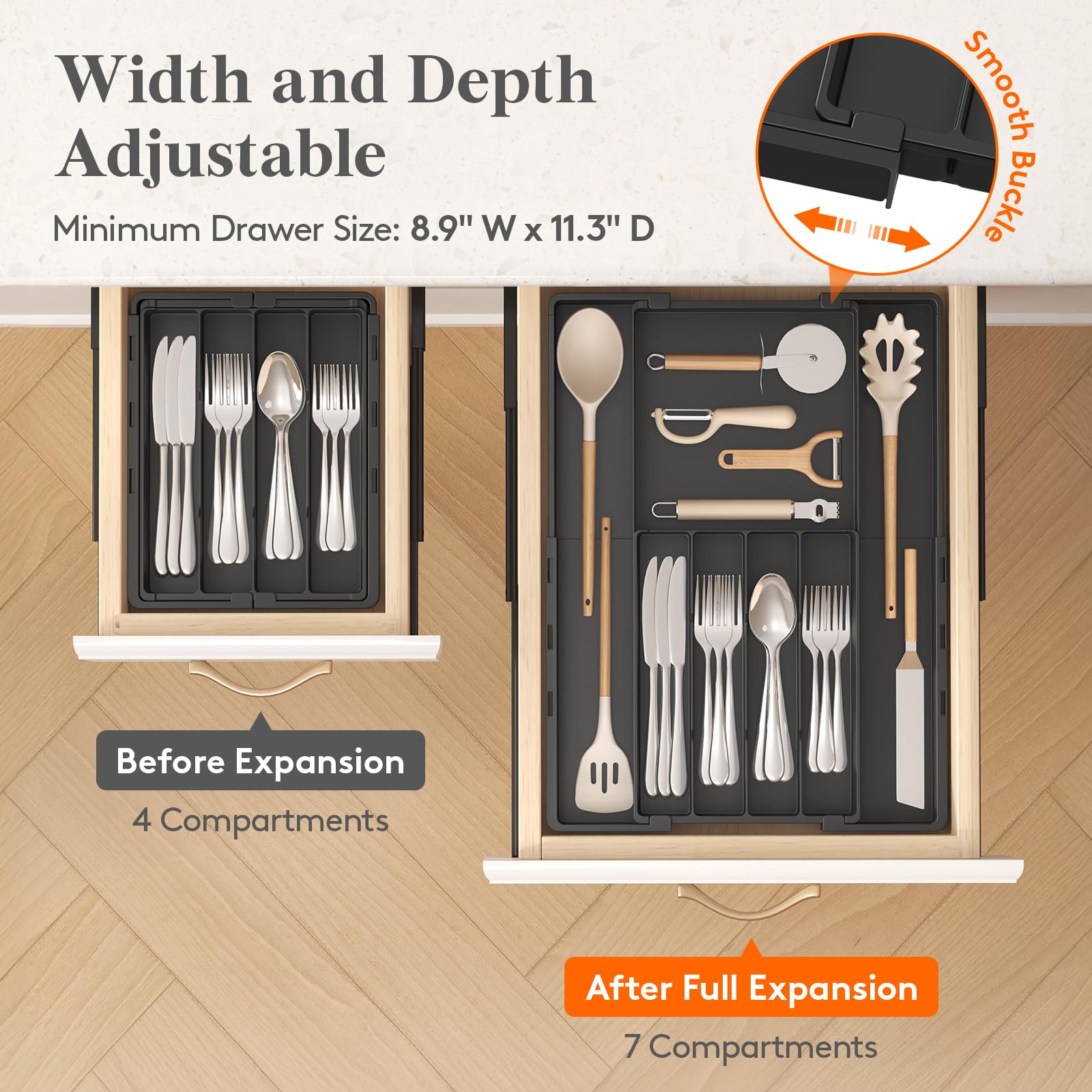 Lifewit Expandable Silverware Drawer Organizer, Utensil Tray for Kitchen