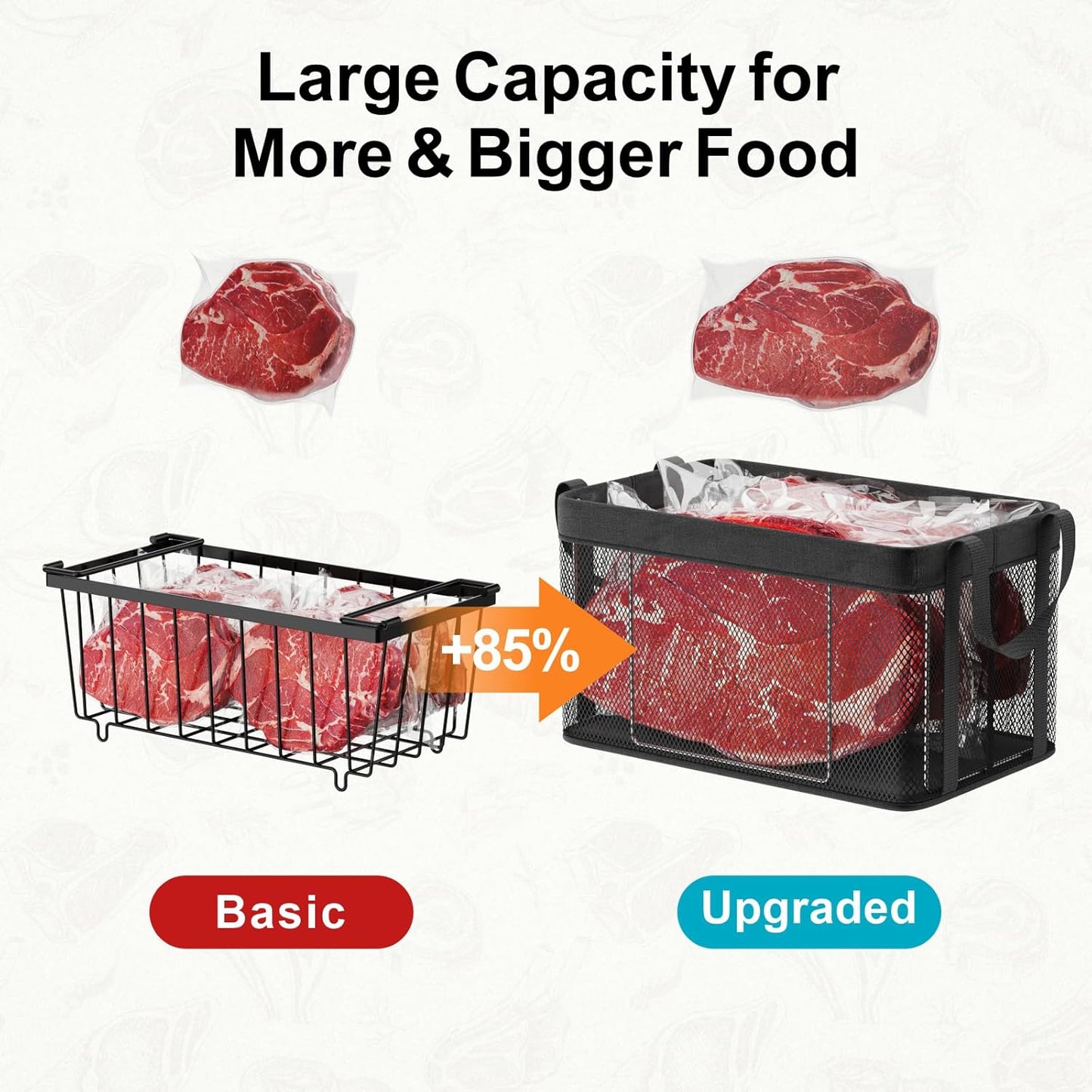 iSPECLE Deep Freezer Organizer Bins - 2 Pack Large Stackable Freezer Organizer Bins for 5 to 7 Cu.Ft Chest Freezers Easy Get Foods without Digging, Faster Freezing Better Freshness, Black