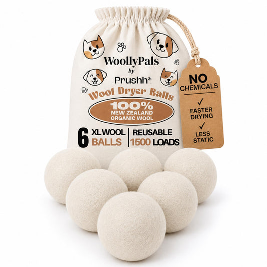 WoollyPals Dryer Balls (6-Pack, XL Size) - 100% New Zealand Wool - No More Dryer Sheets - Eco Dryer