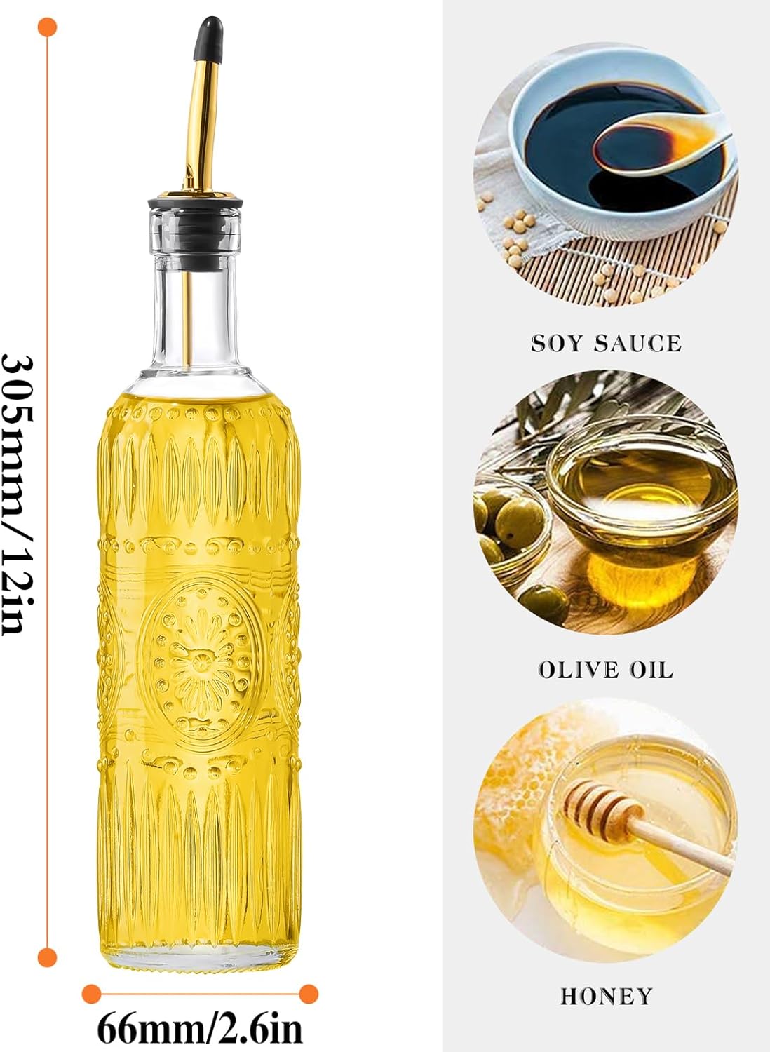 2 Pcs Olive Oil Dispenser Bottle for Kitchen,17oz Clear Glass Cooking Oil and Vinegar Dispenser Set, Coffee Syrup Dispenser with 2 Pourers and 1 Funnel (Two circles)