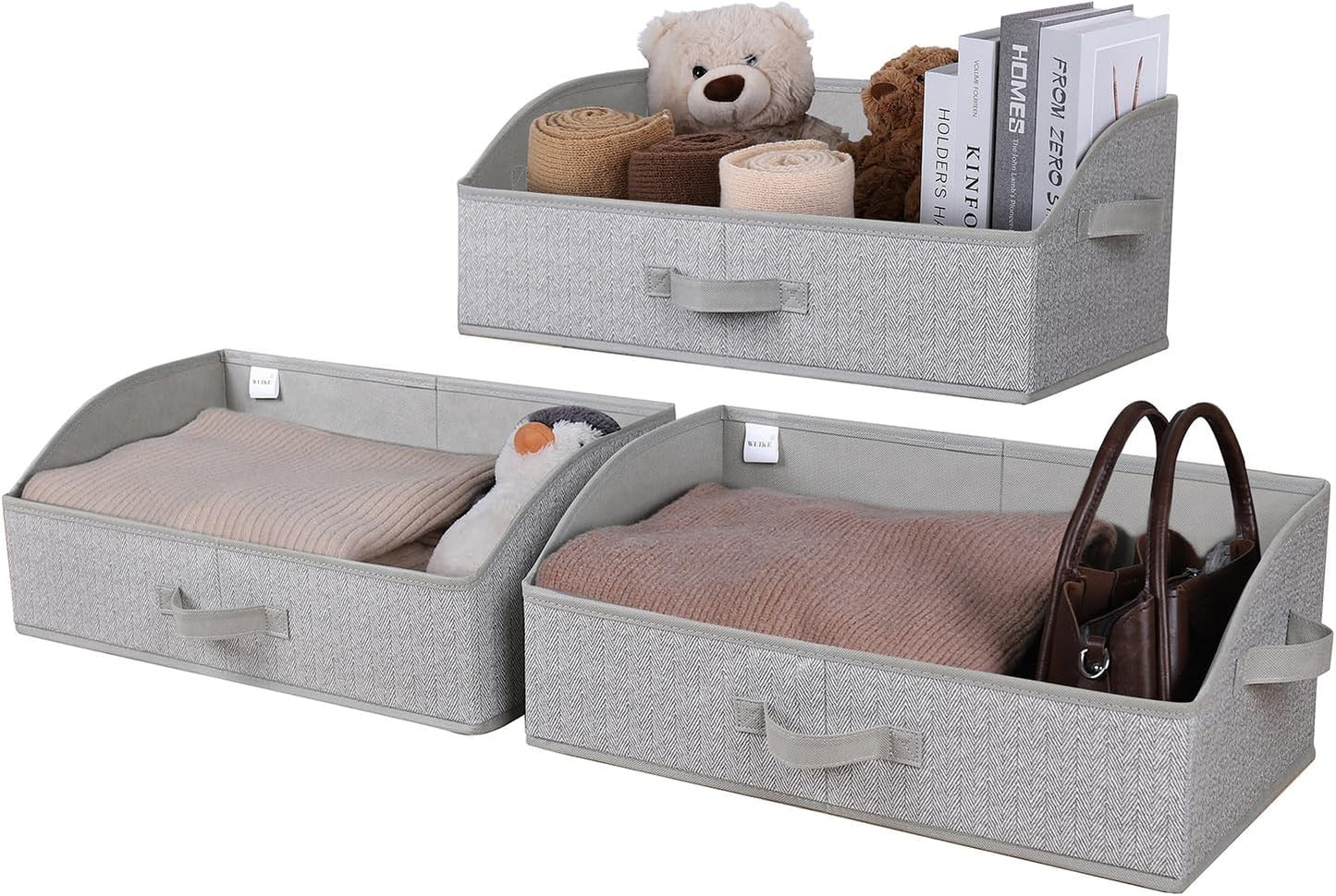 WUIKE Closet Organizers and Storage, Trapezoid Storage Bins, Fabric Closet Bins with Handles, Foldable Storage Baskets for Clothes, Purse, Blanket, Herringbone Gray, Extra Large, 3-Pack