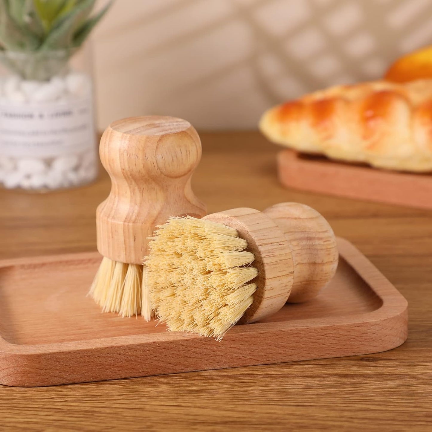 Nuenen 20 Packs Bamboo Dish Scrub Brushes Wooden Scrubbers Set Kitchen Dishwashing Scrubber with Natural Sisal Bristles for Iron Pot Pan Sink
