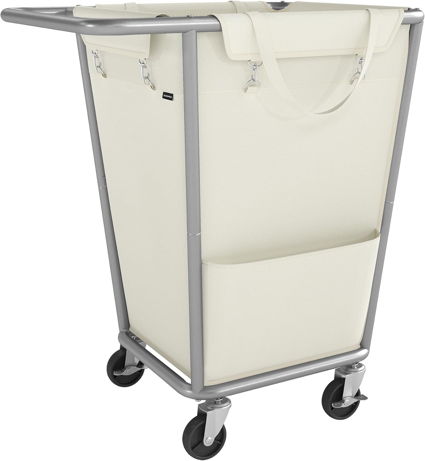 SONGMICS Laundry Basket with Wheels, 34.3 Gallons (130 L) Rolling Laundry Hamper with Removable Bag, Heavy-Duty Steel Frame with Handle, Cream White URLS008W01