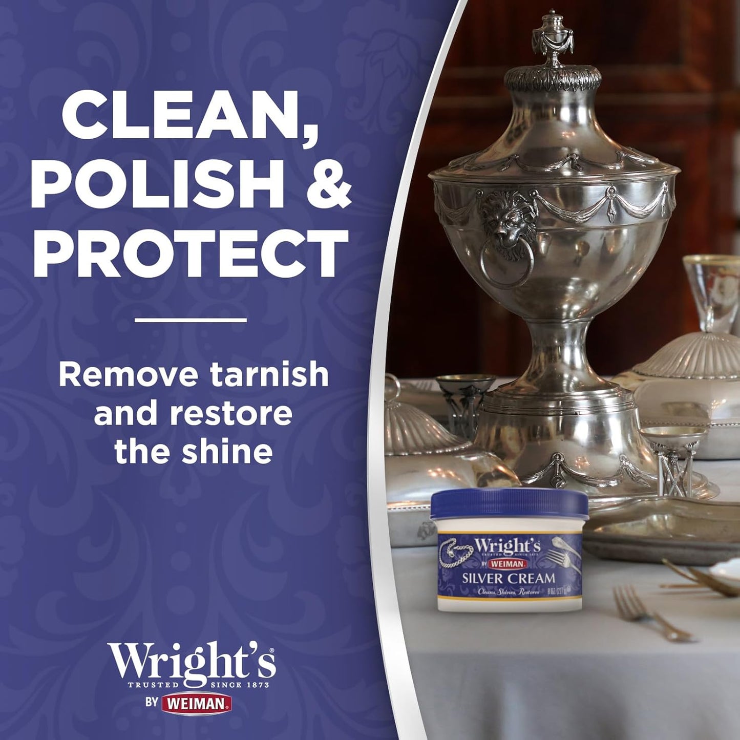 Wright's Silver Cleaner and Polish Cream - 6 Pack - 8 Ounce - Ammonia-Free - Gently Clean and Remove Tarnish without Scratching