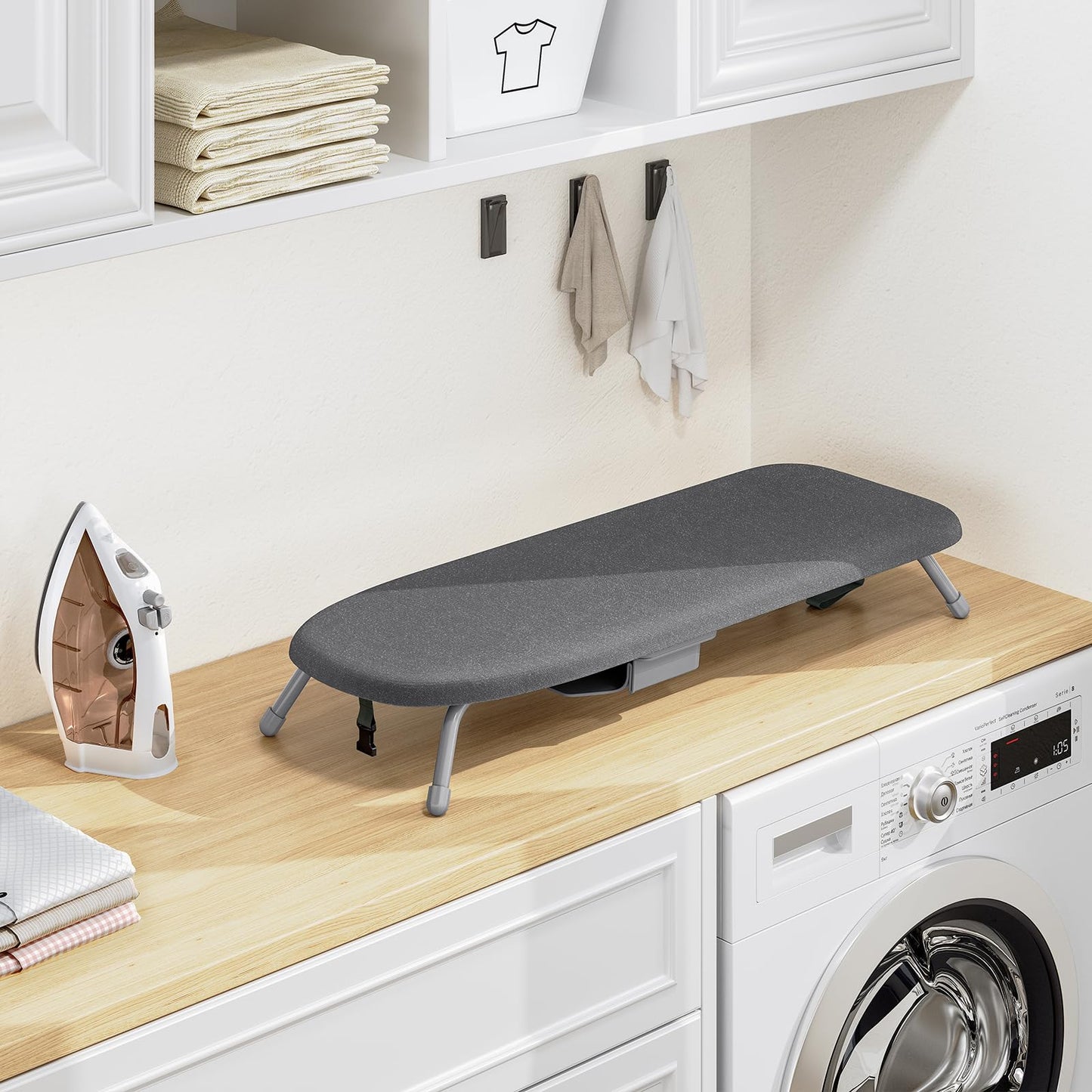 KINGBOARD Tabletop Ironing Board with Iron Holder, Thicken Pad 12x32 Black