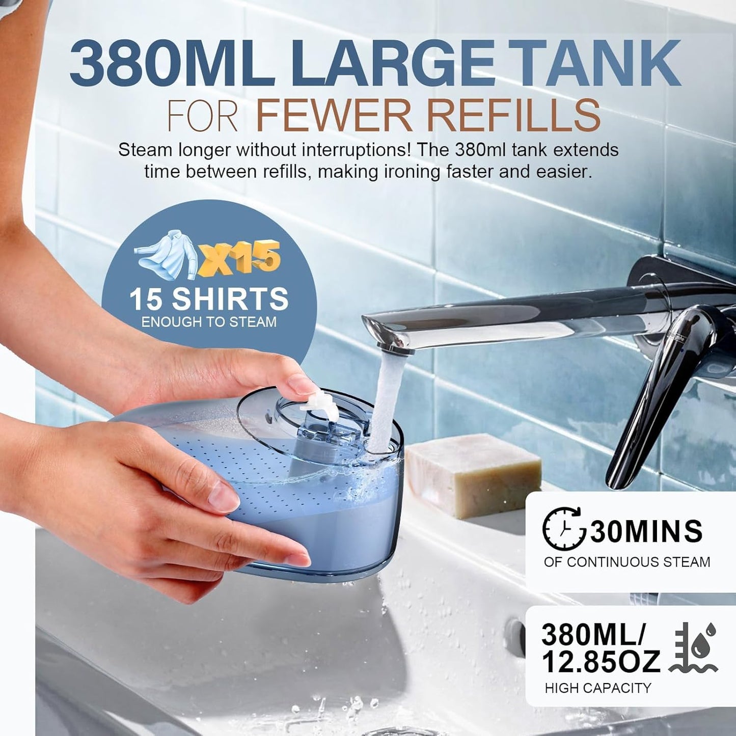 Steamer for Clothes, 1800W Fast Heat-up Clothes Steamer Handheld Garment Steamer with 3 Steam Settings, 380ml Water Tank, 9.8' Cord, Portable Travel Steam Iron for Removes Wrinkle Safe on All Fabrics