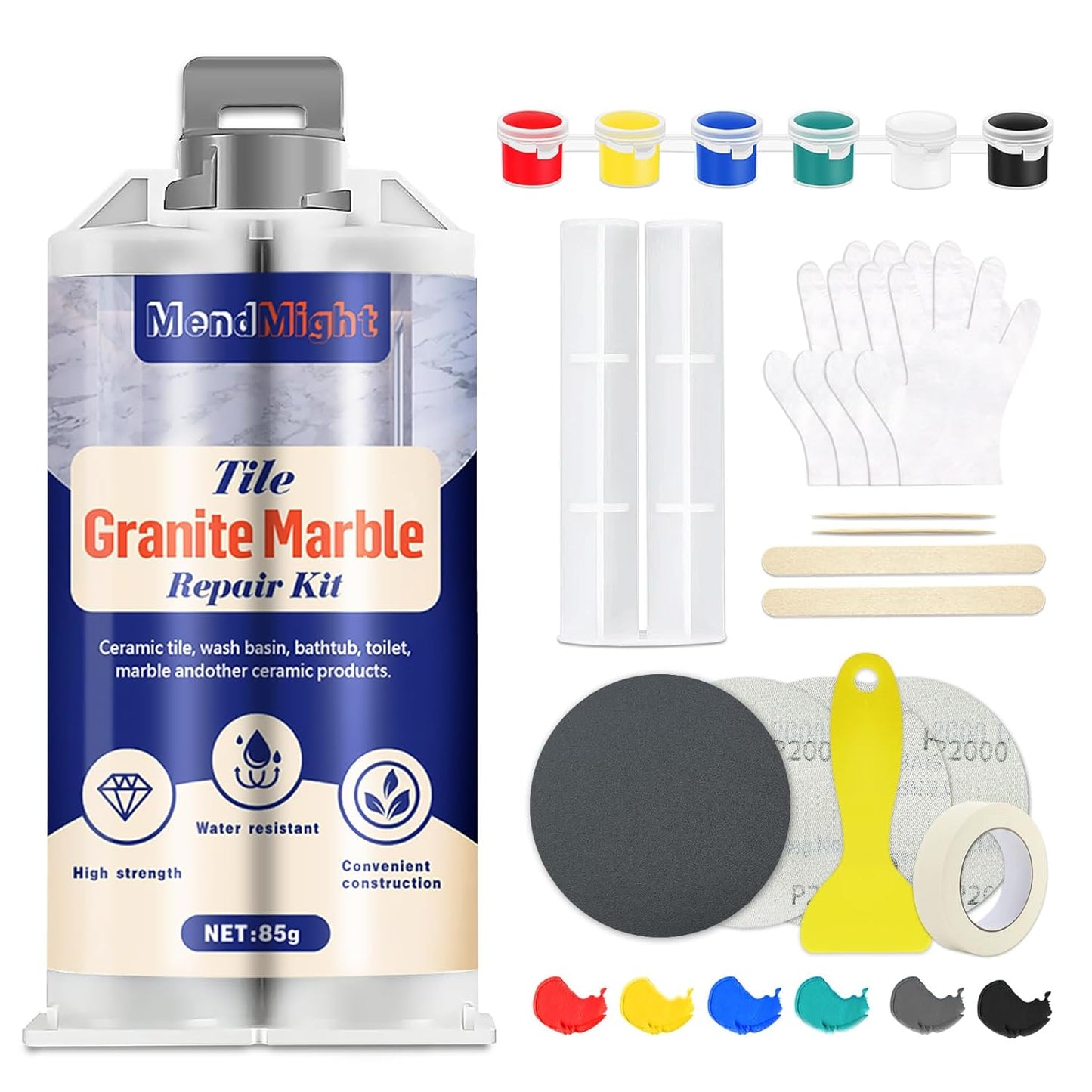 Tile and Granite/Marble Repair Kit, Porcelain Stone and Quartz Countertops Repair Kit for Chips Dents Cracks Holes Scratch, Fix Chipped Edges Corners, Reattaches Missing Pieces