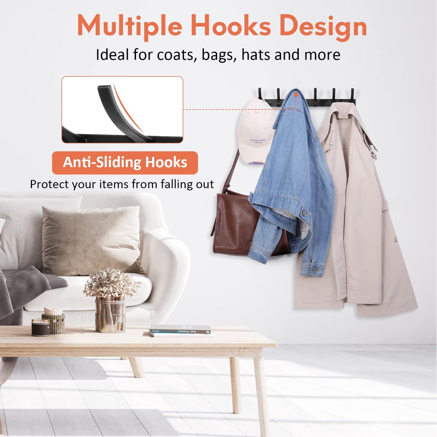 Optish Coat Rack Wall Mount, Wall Hooks for Hanging, Entry Coat Hooks Coat Hanger, Hat Rack Holder