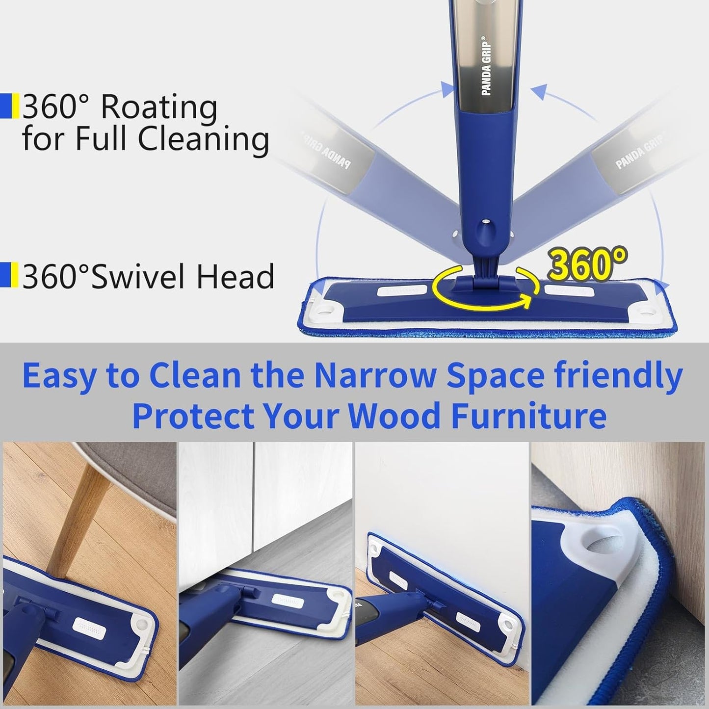 Mop for Multi-Purpose Floor Premium Spray Mop, 18 inch Professional Hardwood Wet and Dry Cleaning Mops with 3 Resuable Pads and Refilled Bottle, Blue