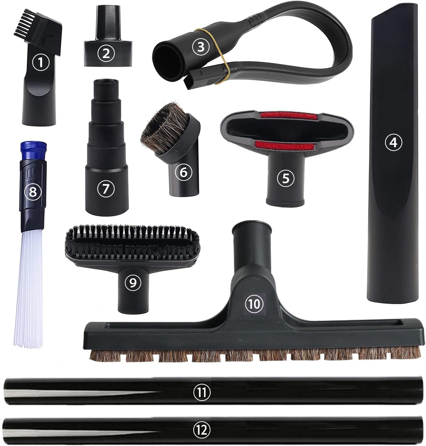 12 Pcs Universal Vacuum Attachments for Shop Vac Accessories, 1 1/4" to 2 1/2" Vacuum Cleaning Tools Kit, Dirt Remover for Home Air Vents Corner Pets Drawer Car Dusty Vacuum Brush Attachment
