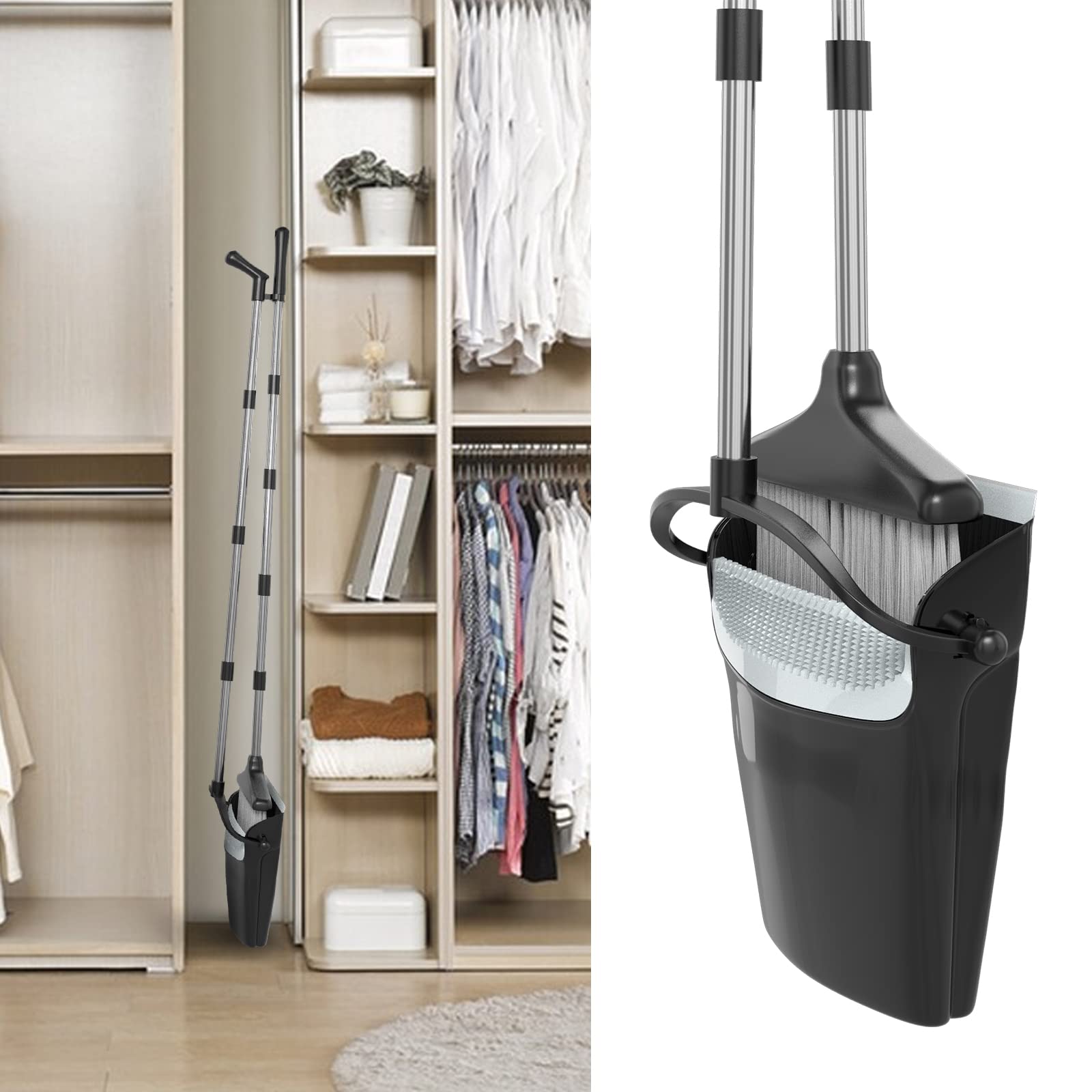 Broom with Dustpan Combo Set 54” Long Handle Household Dust Pan for Home Office Kitchen Cleaning