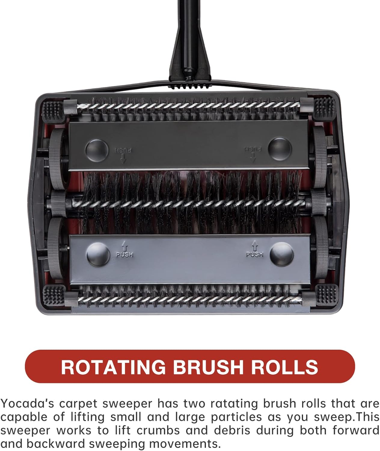 Yocada Carpet Sweeper Cleaner for Home Office Low Carpets Rugs Undercoat Carpets Pet Hair Dust Scraps Paper Small Rubbish Cleaning with a Brush Dark Red