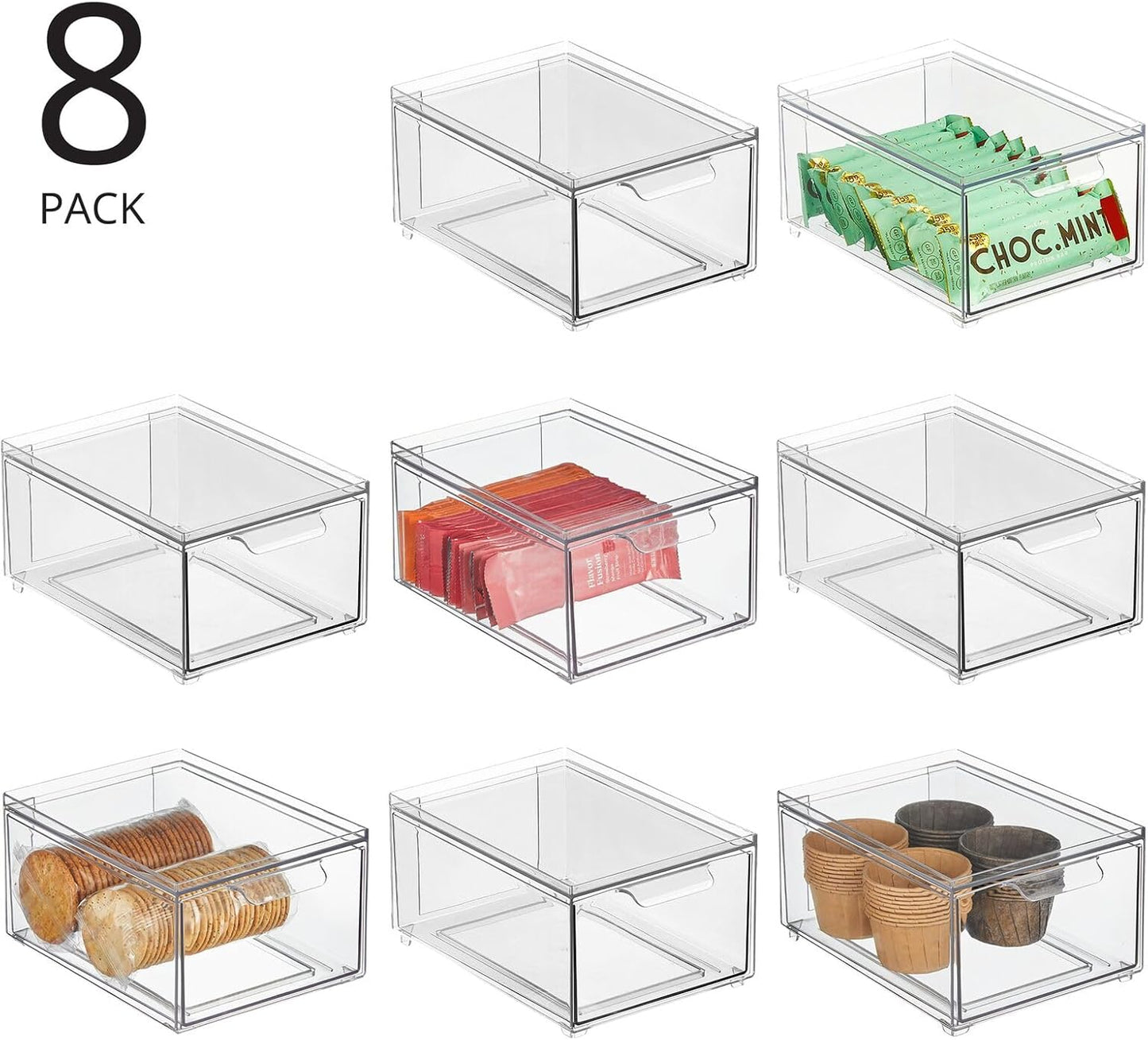 Clarity Pantry Stacking Drawer 8 x 6 x 4 M8 (Pack of 8) - Clear