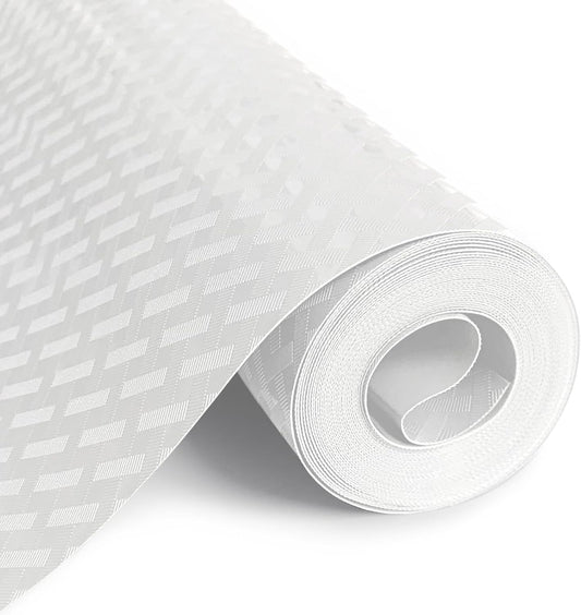 Shelf Liners for Kitchen Cabinets and Drawers, Non-Adhesive and Anti-Slip, Waterproof and Easy to Clean, Durable EVA Cabinet Mat for Refrigerator, Cupboard, Table (White, 17.5" W x 196.8" L)