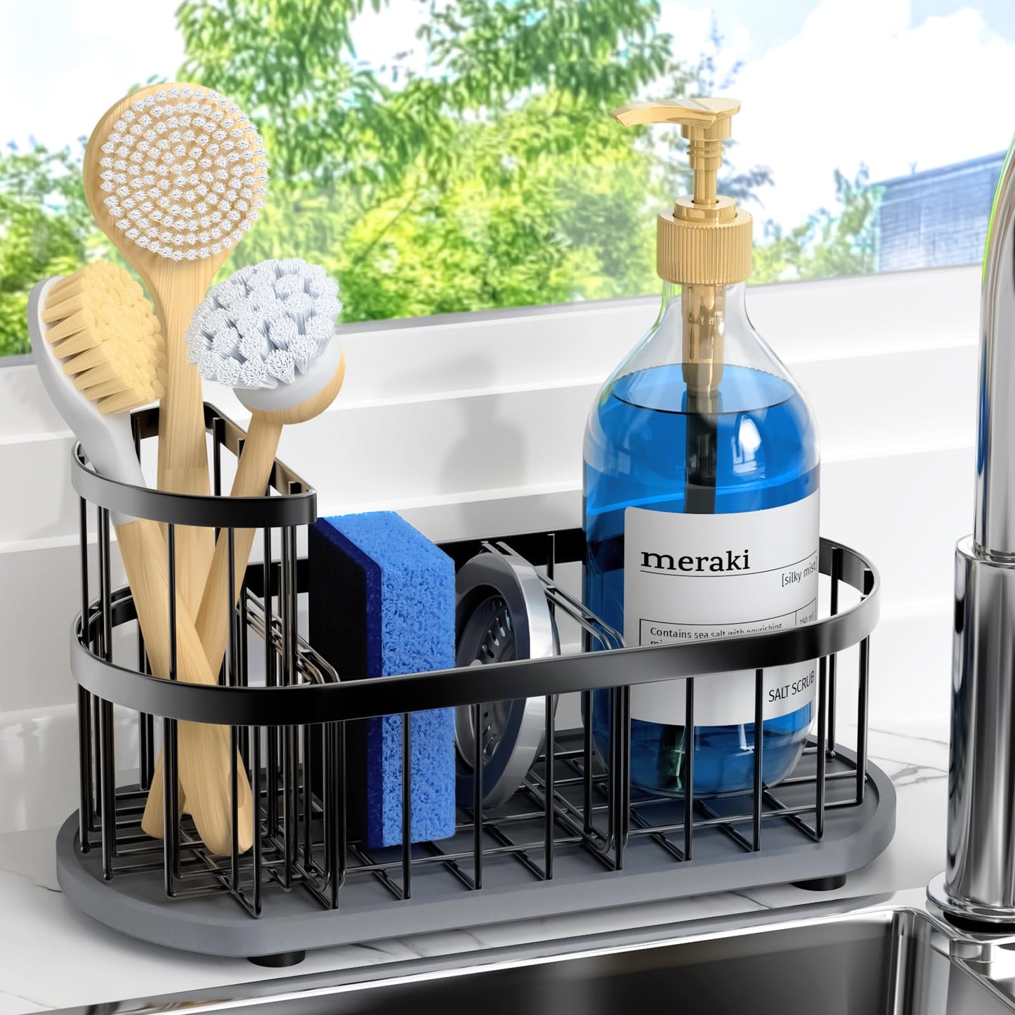 Sink Caddy Kitchen Sink Organizer, Sponge & Brush Holder, Stone Drying Mat