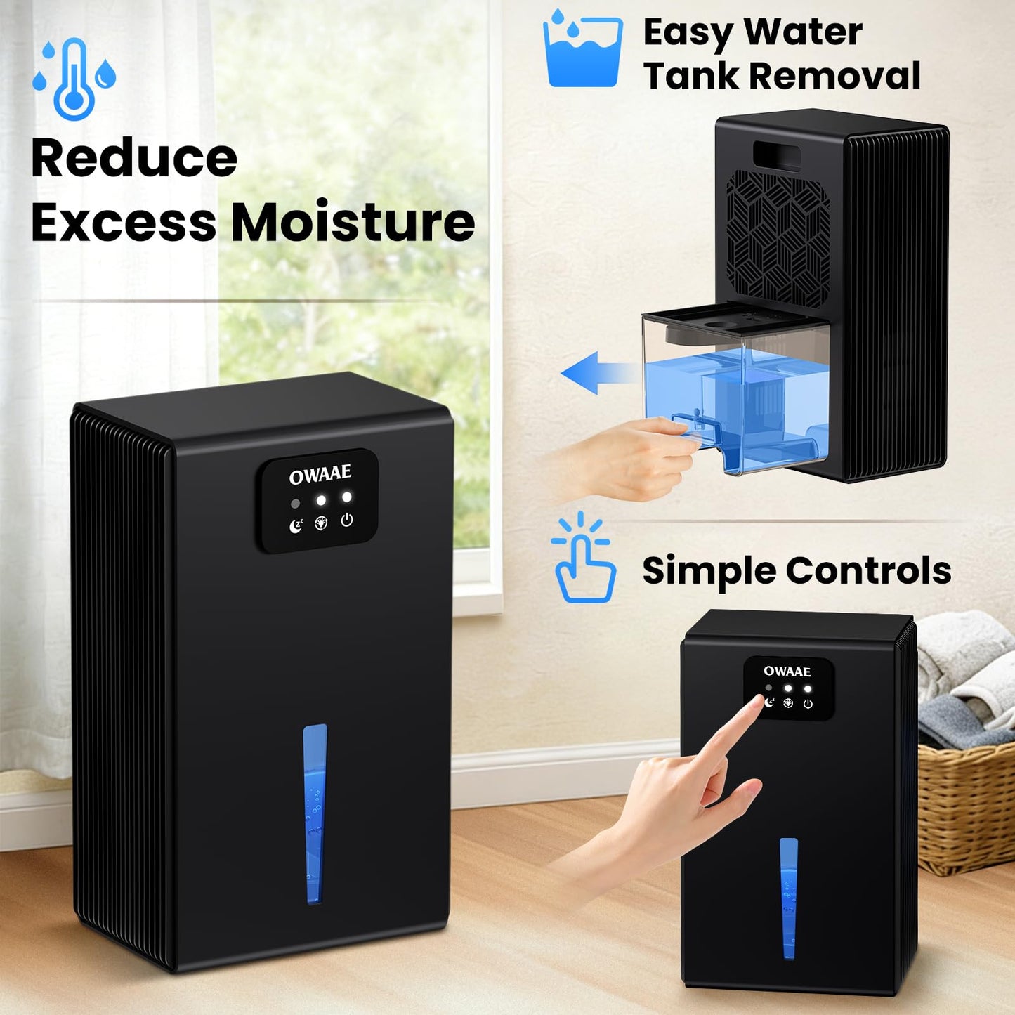 OWAAE Dehumidifier for Home with Auto Shutoff Sleep Mode, 1000 Sq Ft