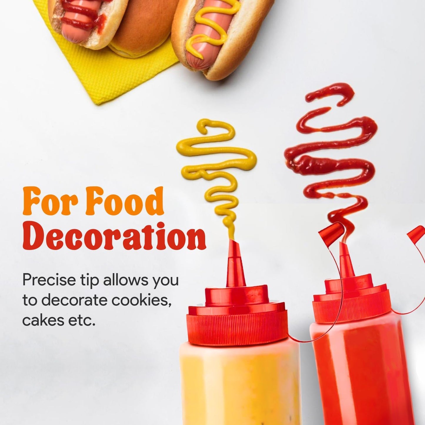 Norcalway 12 oz Condiment Squeeze Bottles for Sauces - Leak Proof - 6 Pack