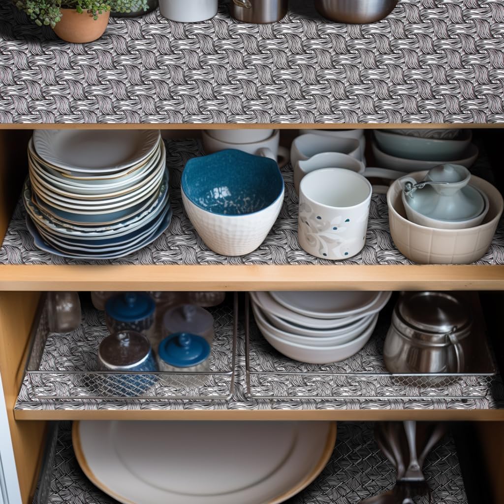 Black 18 Inch x 32 Feet Shelf Liner for Kitchen Cabinets Non Adhesive Kitchen Drawer Liner, Waterproof Shelf Liner Durable Anti-Slip for Kitchen Cabinets Shelf Liner