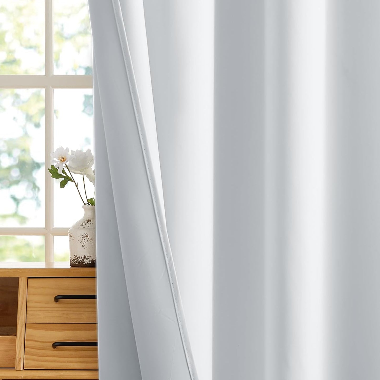 RYB HOME 100% Blackout White Curtains for Bedroom, Thermal Insulated Total Room Darkening Noise Reducing Curtains for Living Room Nursery, 62 inches Wide by 63 inches Long, 2 Panels Set