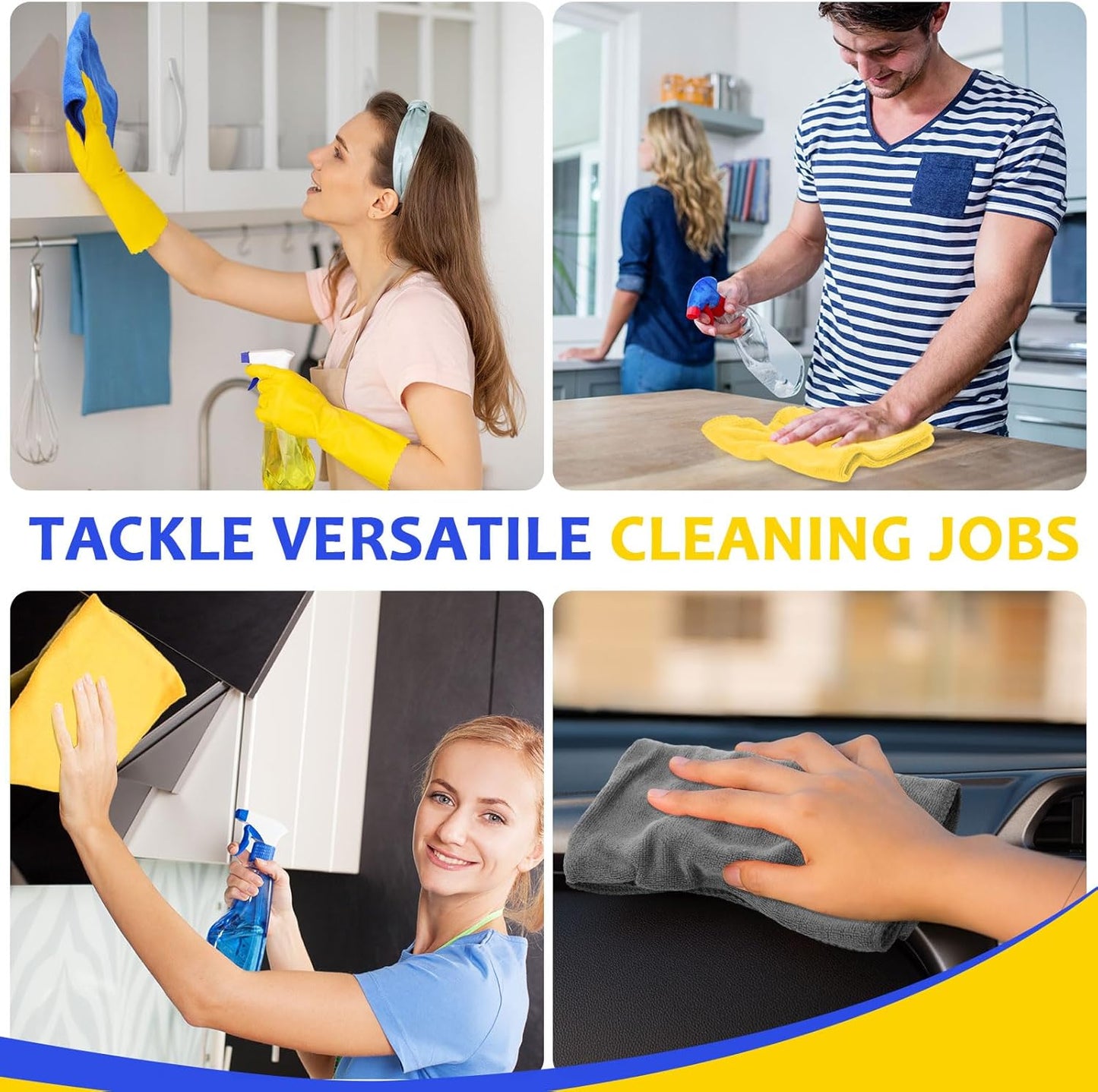 Nuenen Microfiber Cleaning Cloths for Cars 16 x 16 Inch Ultra Absorbent Car Towels Drying Reusable Cleaning Supplies House Kitchen Window Microfiber Towel(Blue, Gray, Yellow,60 Pcs)