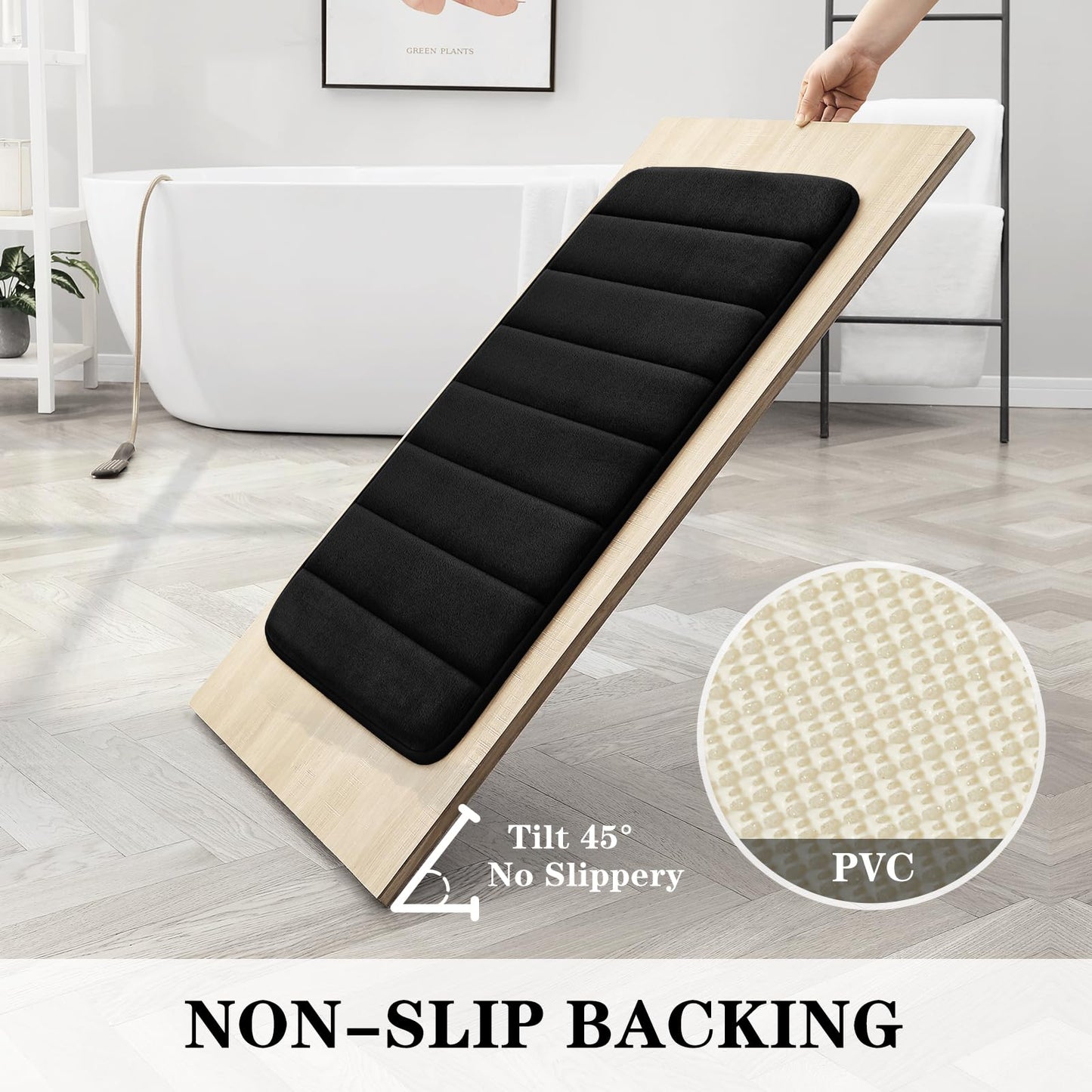 BYSURE Black Memory Foam Bathroom Rug Set 17"x24"+20"x32"+U20 x24