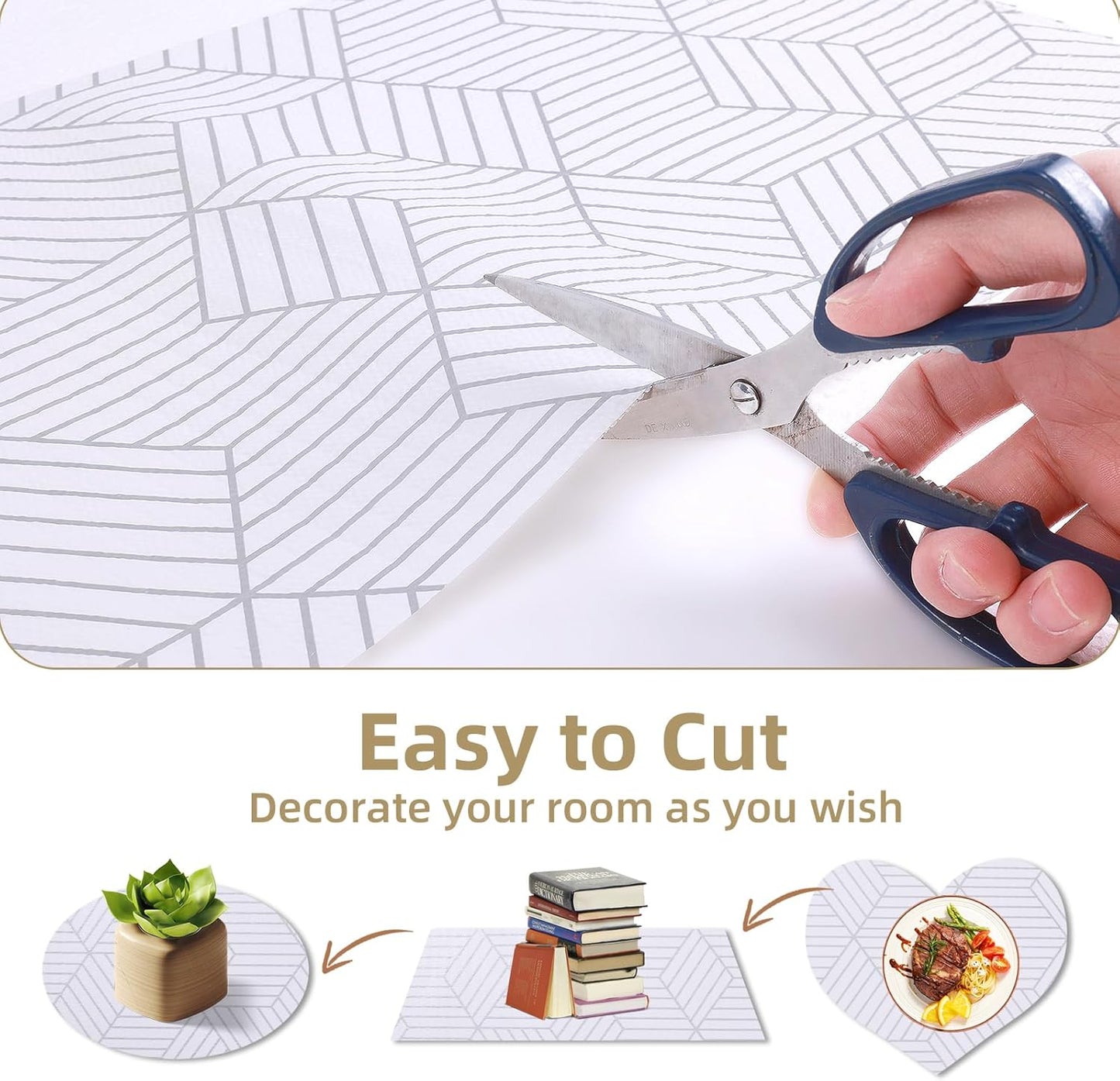 Shelf Liners for Kitchen Cabinets Non Adhesive Shelf Liner Paper Non-Slip Thickened Drawer Liner Easy to Clean for Tool Box Refrigerator with Knife and Tape Measure, Silver Geometric, 11.8 x 354.3 in