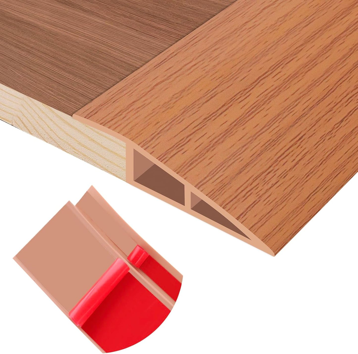 Floor Transition Strip Self Adhesive Vinyl Door Threshold for Doorways Carpet Edging Trim Overlap Edge Reducer for Laminate Floor, Carpet, Tile (Yellow Oak Grain, 3/5" to 4/5", 10Ft)