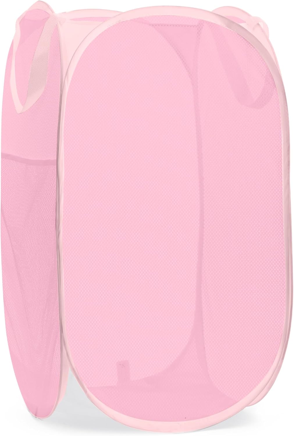 Handy Laundry Collapsible Mesh Pop Up Hamper with Wide Opening and Side Pocket - Breathable, Sturdy, Foldable, and Space-Saving Design for Clothes and Storage (Pink)
