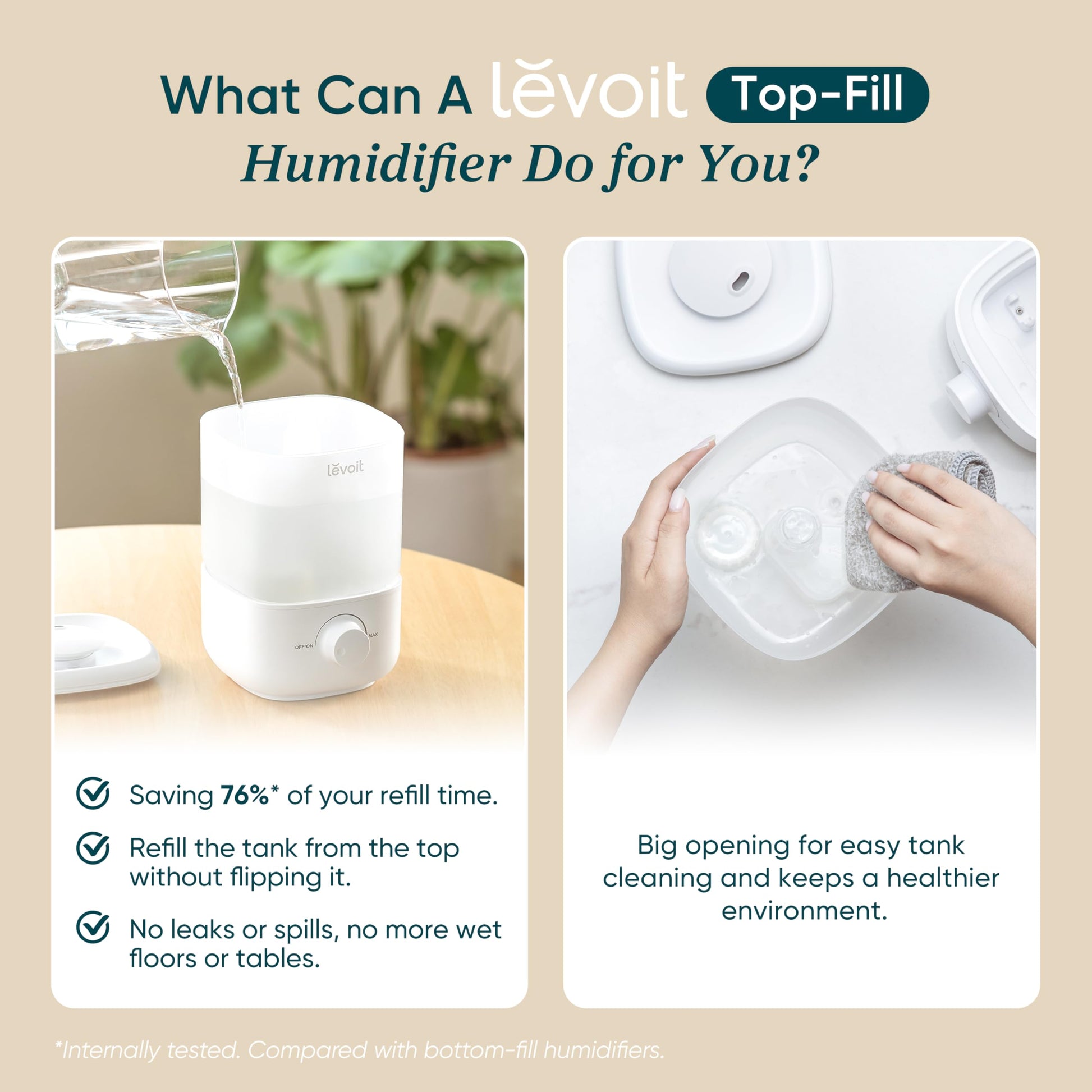 Levoit Top Fill Humidifiers for Bedroom, 2.5L Tank for Large Room, 28dB