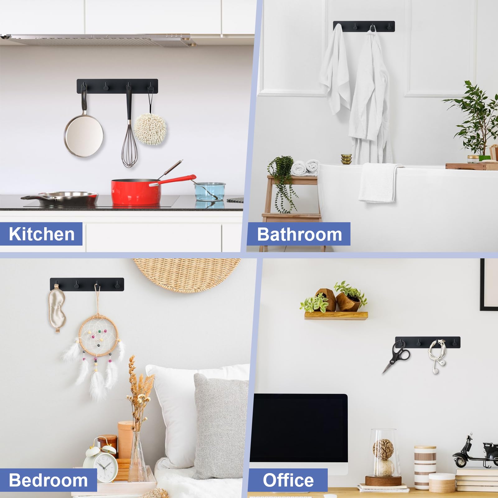 Yunzt Key Holder with 4 Hooks,Adhesive Key Hanger Organizer for Wall Mount