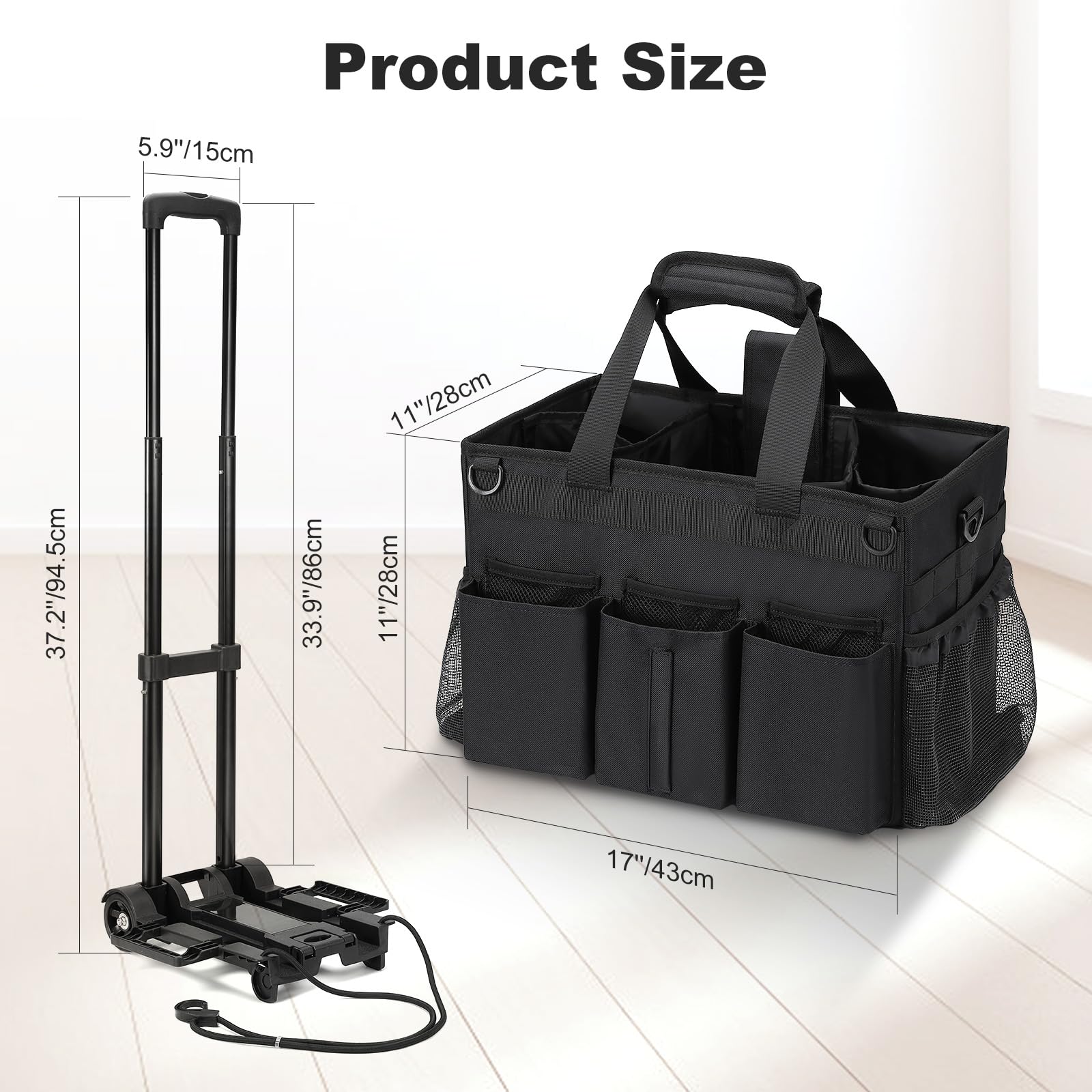 Housolution Rolling Cleaning Caddy Bag with Wheels, Black