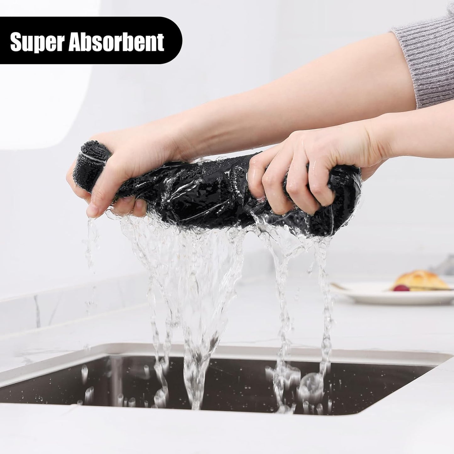 Homaxy Microfiber Kitchen Towels and Dishcloths Set, 16 Pack Soft and Absorbent Dish Hand Towels Bulk, 28 x 16 Inch & 12 x 12 Inch Quick Drying Rags for Washing Dishes, Grey