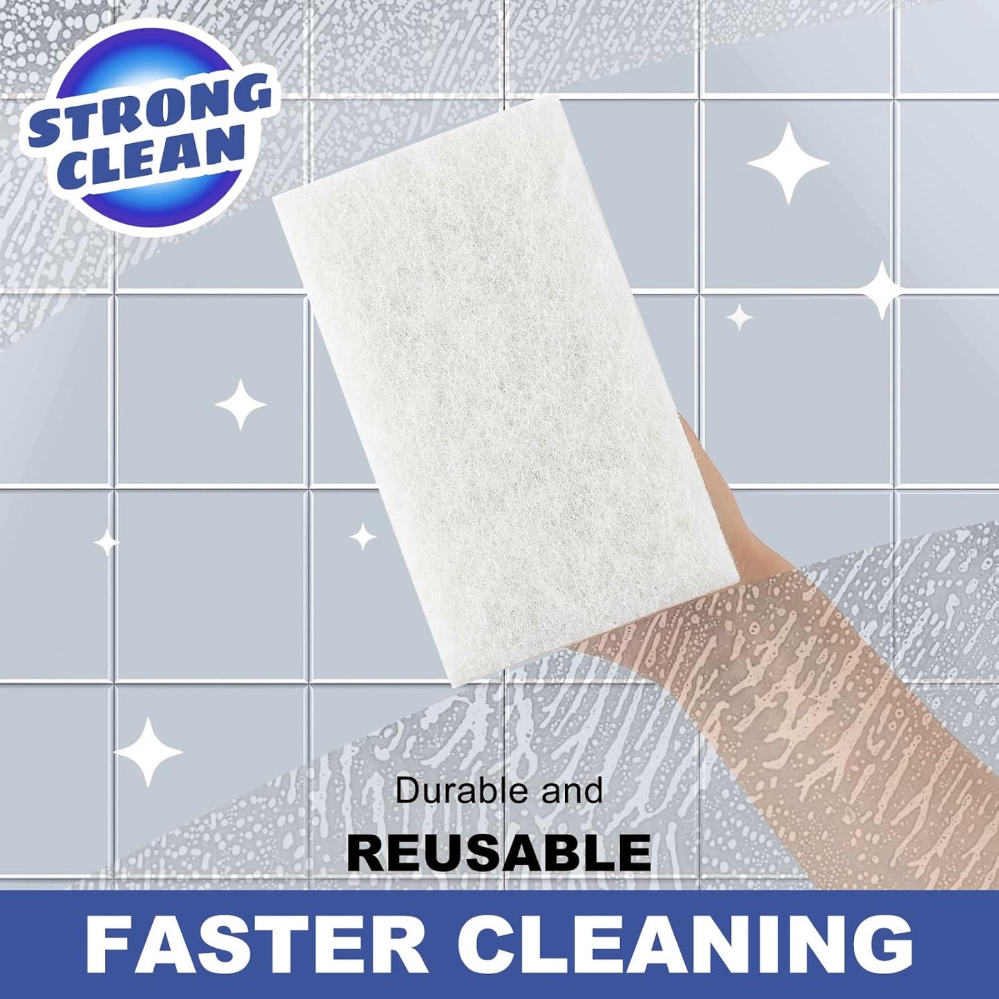 Handled Bath Scrubber, Bathroom Scouring Pad, Heavy Duty Cleaning Sponge Scrub Brush, Non-Scratch Remove Soap Scum, for Cleaning Shower Tile Bathtube Sink Spas Hot Tubs, Swimming Pool Step & Corner