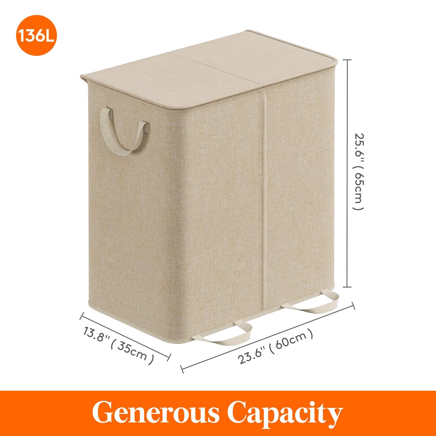 Lifewit Double Laundry Hamper with Lid and Removable Laundry Bags, Large Collapsible 2 Dividers