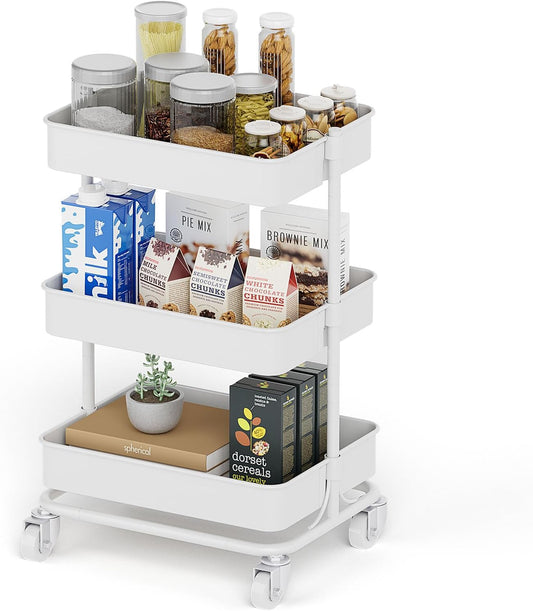 3-Tier Modern Metal Rolling Utility Cart with Silent Casters, 15.35x11.81x23.74 inch Heavy Duty