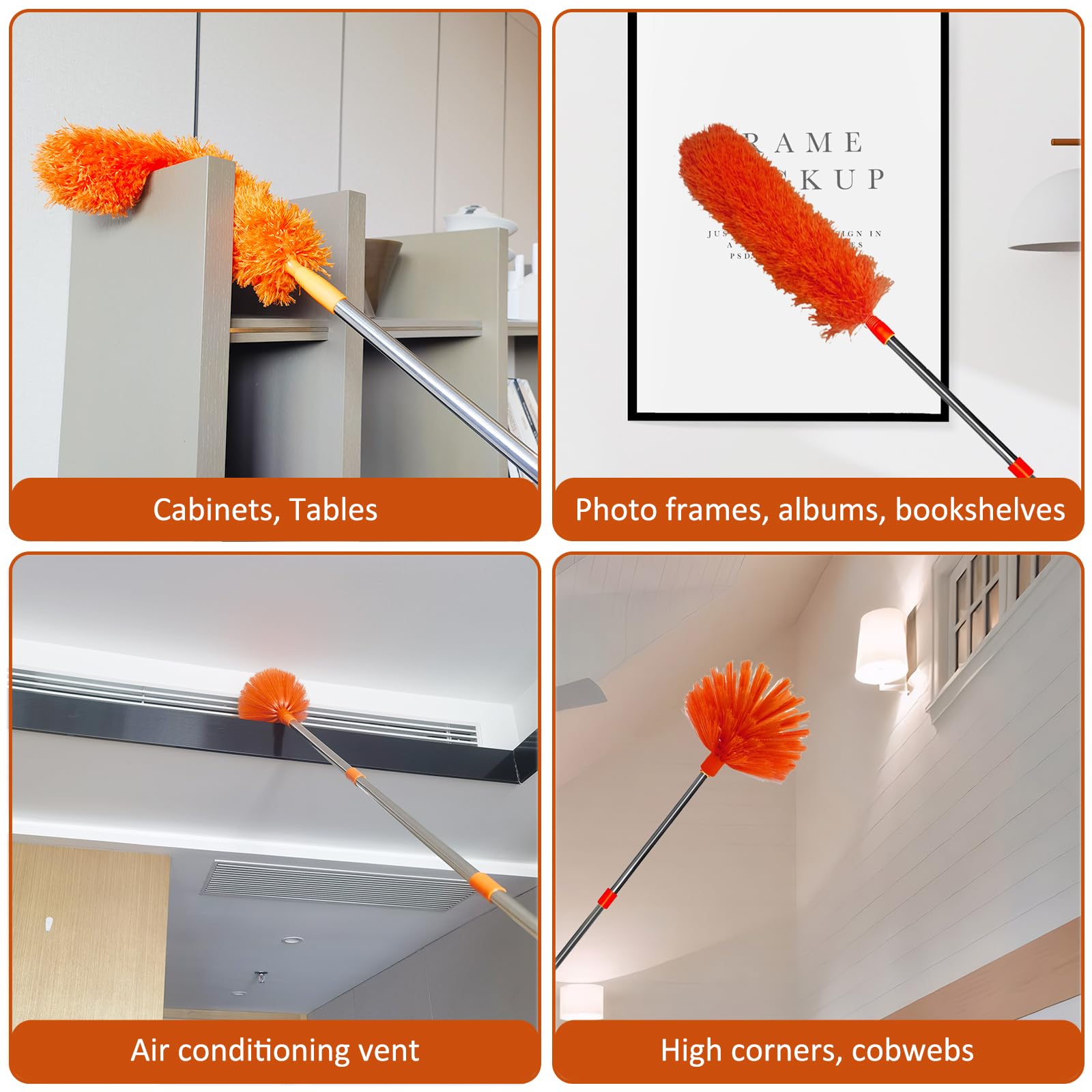 20 Feet High Reach Duster Kit with 2-14 ft Extension Pole, Cobweb & Corner Brush Cleaning Duster