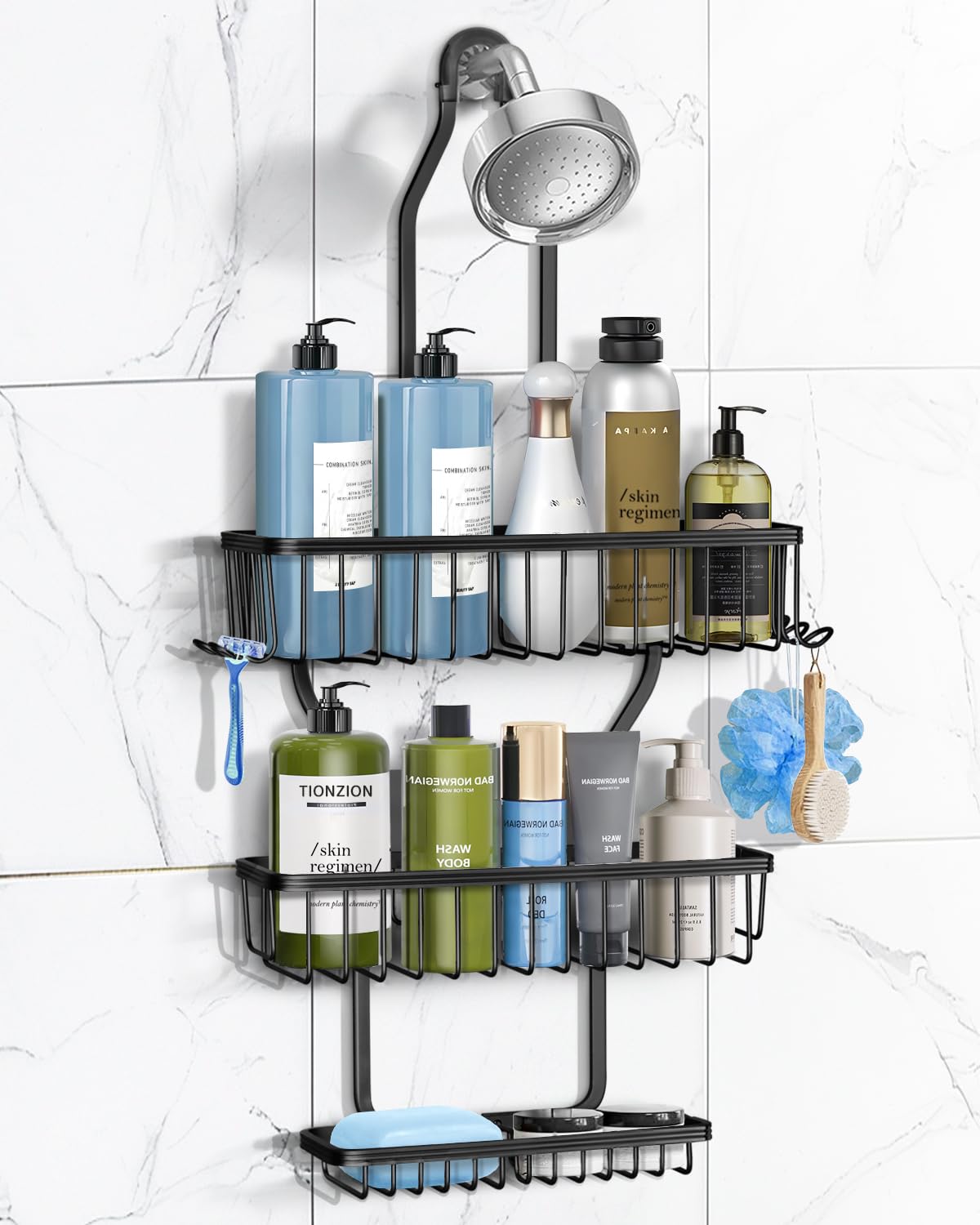 MSAICOE Shower Caddy Hanging - Never Rust Shower Hanging Organizer - Aluminum Over the ShowerHead