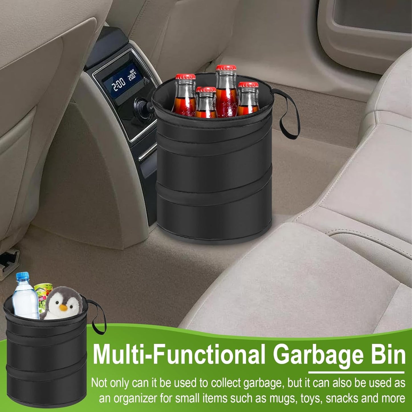 2 PCS Car Trash Can, Collapsible Pop-up Car Garbages Can, Portable Garbage Bin with Elastic Band, Small Garbage Can for Back Seat Front Seat, for Outdoor Traveling & Home Use