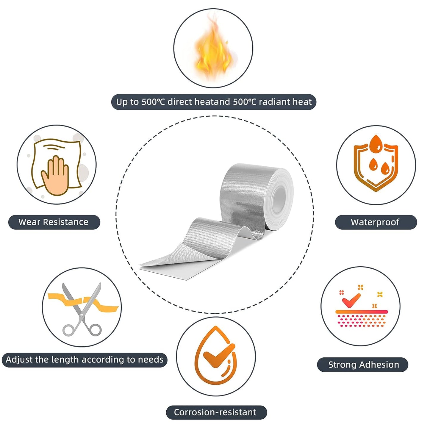 Zonon 2 Rolls Aluminum Foil Tape Heat Shield Tape Barrier Adhesive Reflective Fiberglass Thermal Insulation Reflective Material High Temp Protection(Silver,2 Inch X 32.8 ft)