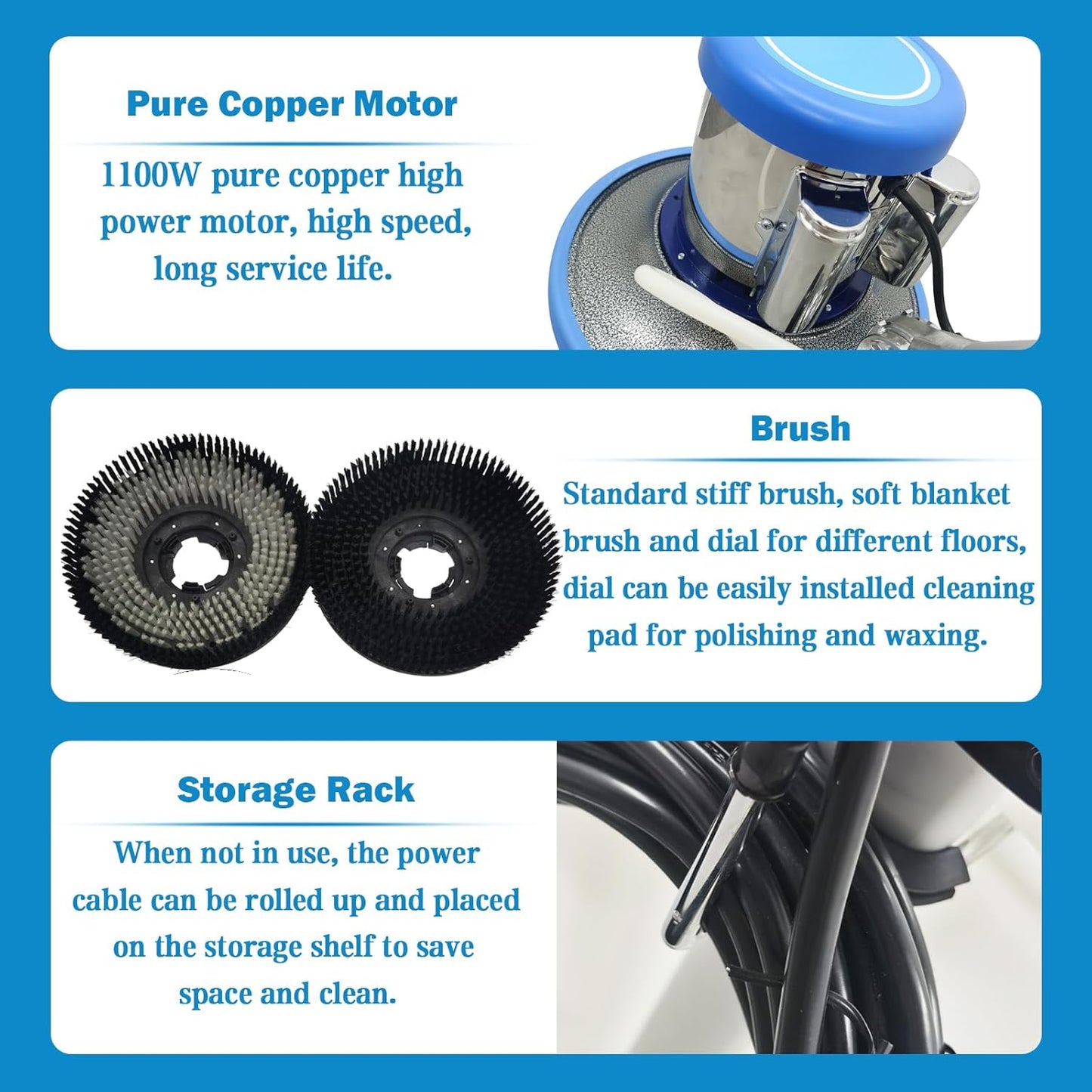 TECHTONGDA Floor Polisher Commercial Floor Buffer Scrubber Buffer Polisher Machine 17" Carpet Cleaning Machine Industrial Orbiter Floor Cleaning 175RPM with 3gal Tank and 3 Brush heads