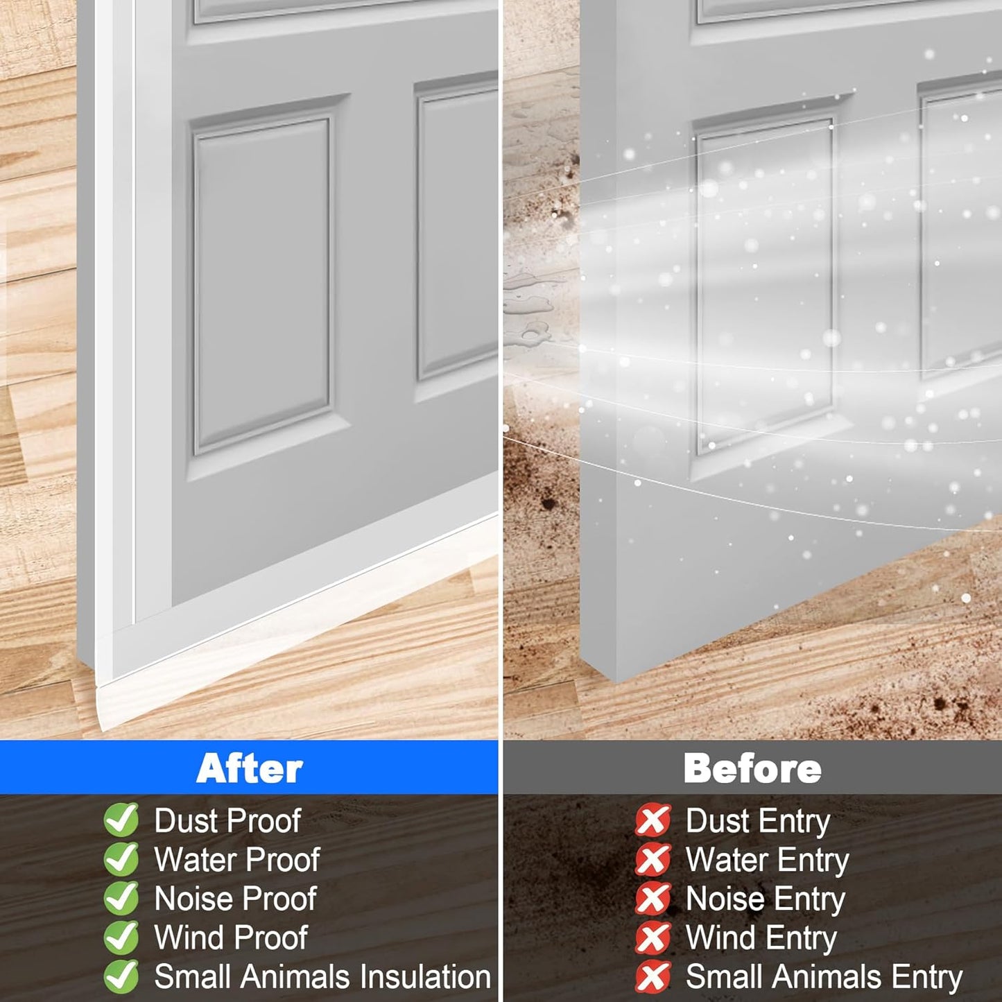 ToLanbbt Weather Stripping Silicone Door Seal Strip 2 in x 20 ft Door Draft Stopper Self Adhesive Door Draft Tape, Side & Bottom Gaps Insulation Strip for Glass Shower Door Sliding Door Window, Clear