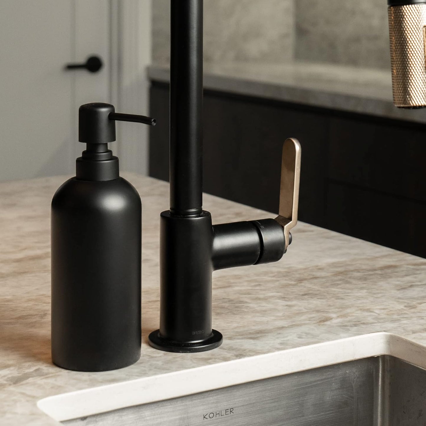 Soap Dispenser - Refillable Resin Pump Bottle for Shampoo, Body Wash, Shower Gel, Lotion, Dishsoap - Modern Decorative Accessories for Kitchen, Bathroom, Countertop - 12.5 oz (Black)