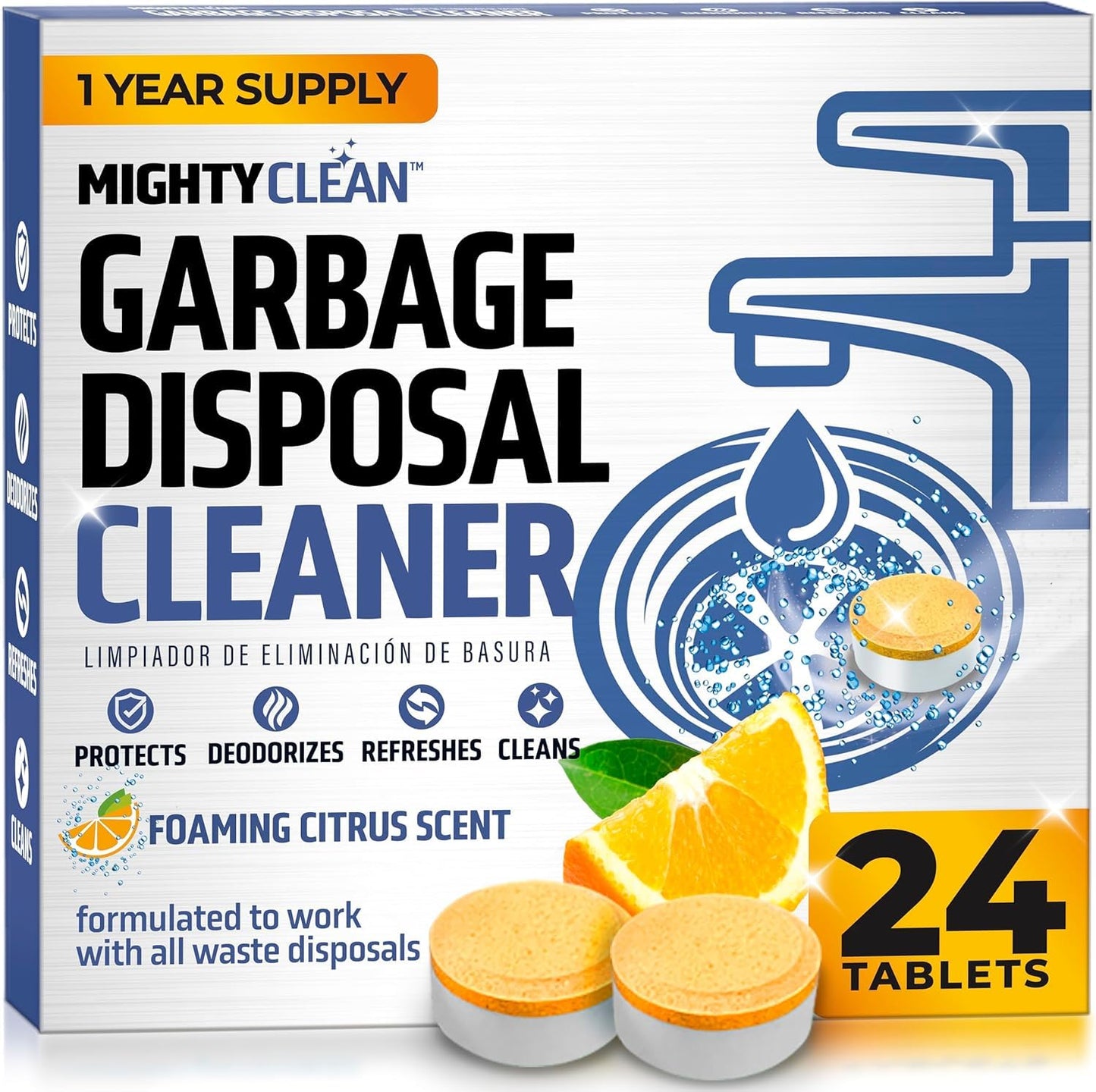 Garbage Disposal Cleaner And Deodorizer Tablets 24 Pack - 1 Year Supply Kitchen Sink Cleaner And