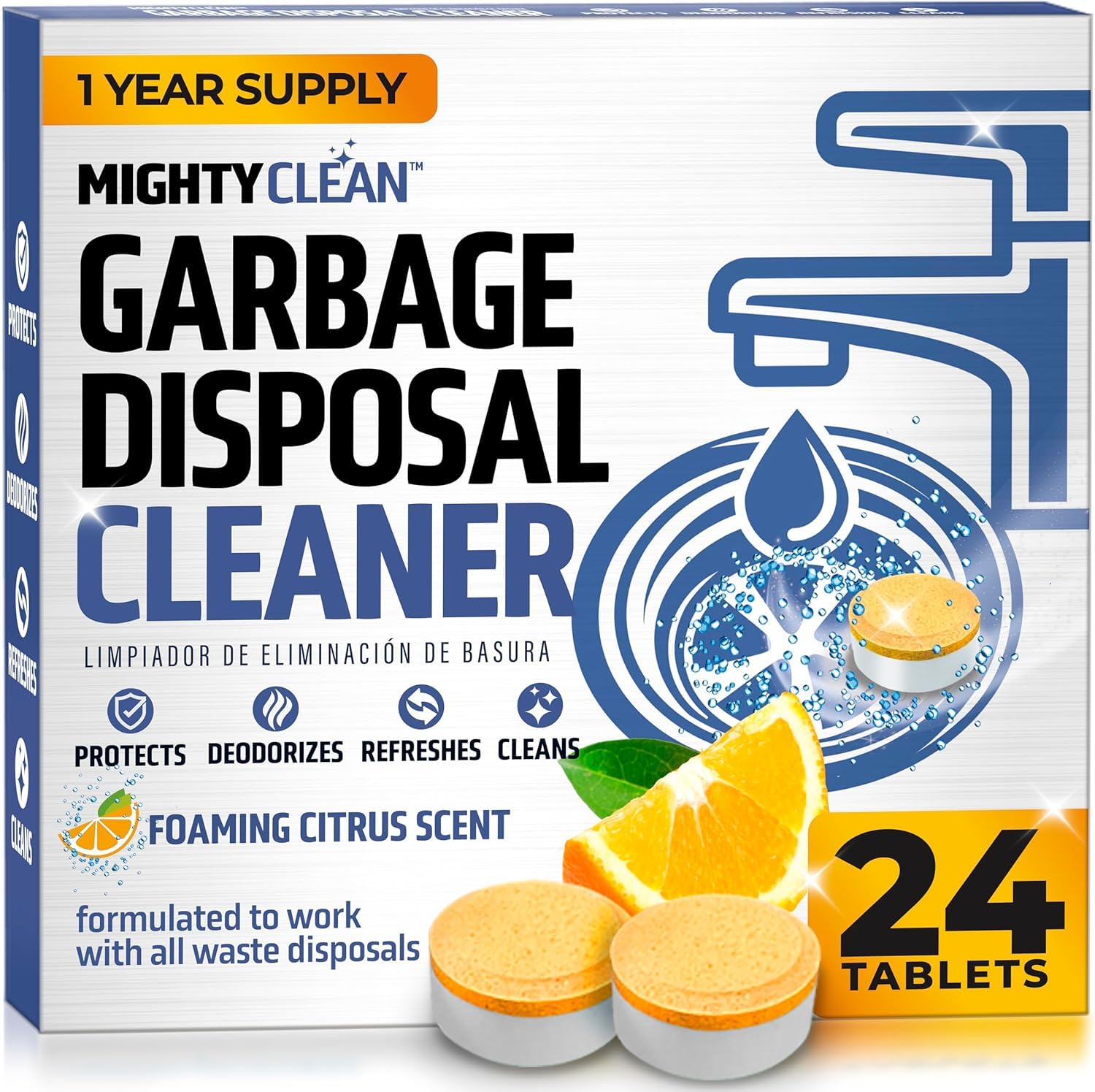 Garbage Disposal Cleaner And Deodorizer Tablets 24 Pack - 1 Year Supply Kitchen Sink Cleaner And